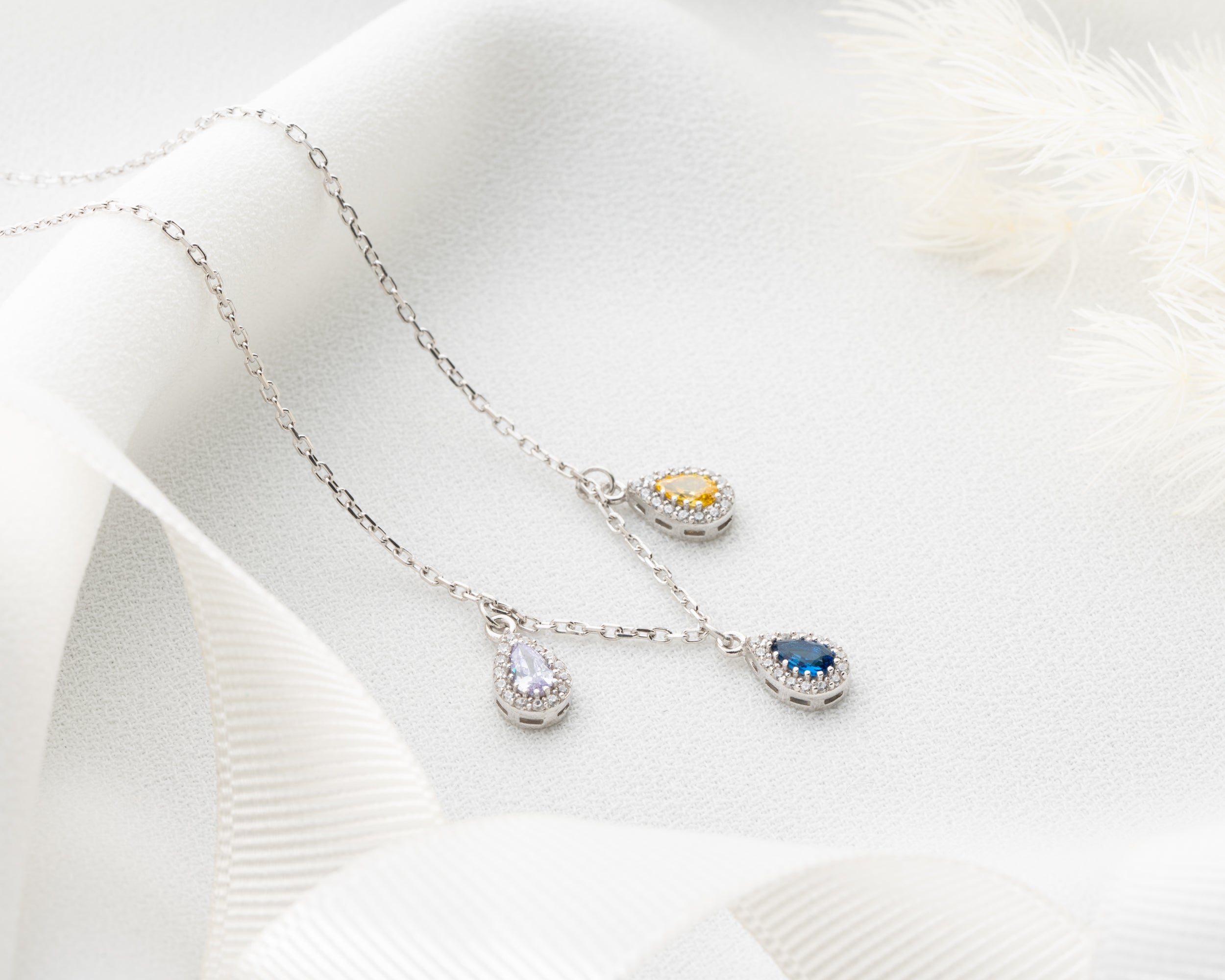 Custom Family Birthstone Teardrop Necklace