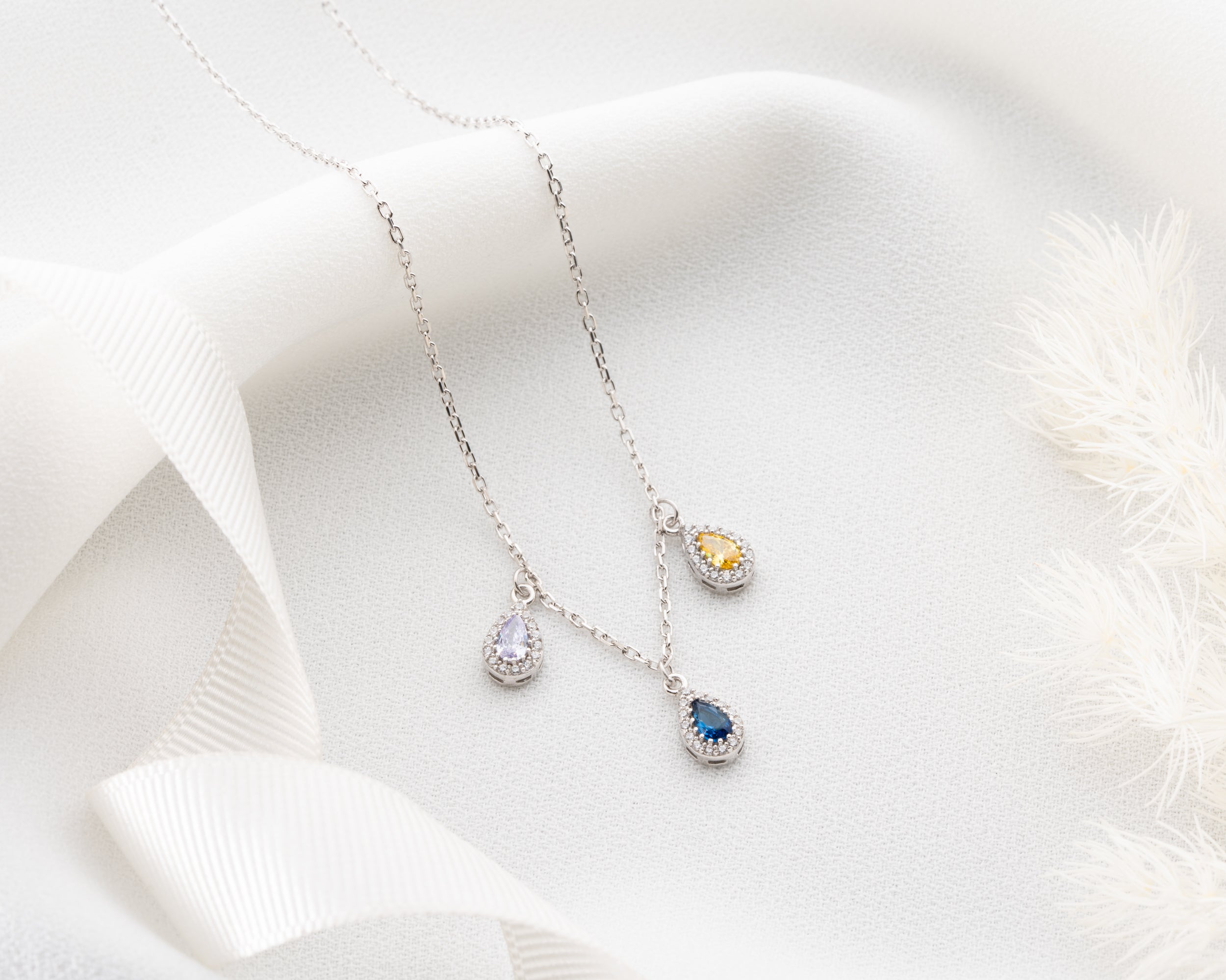 Custom Family Birthstone Teardrop Necklace