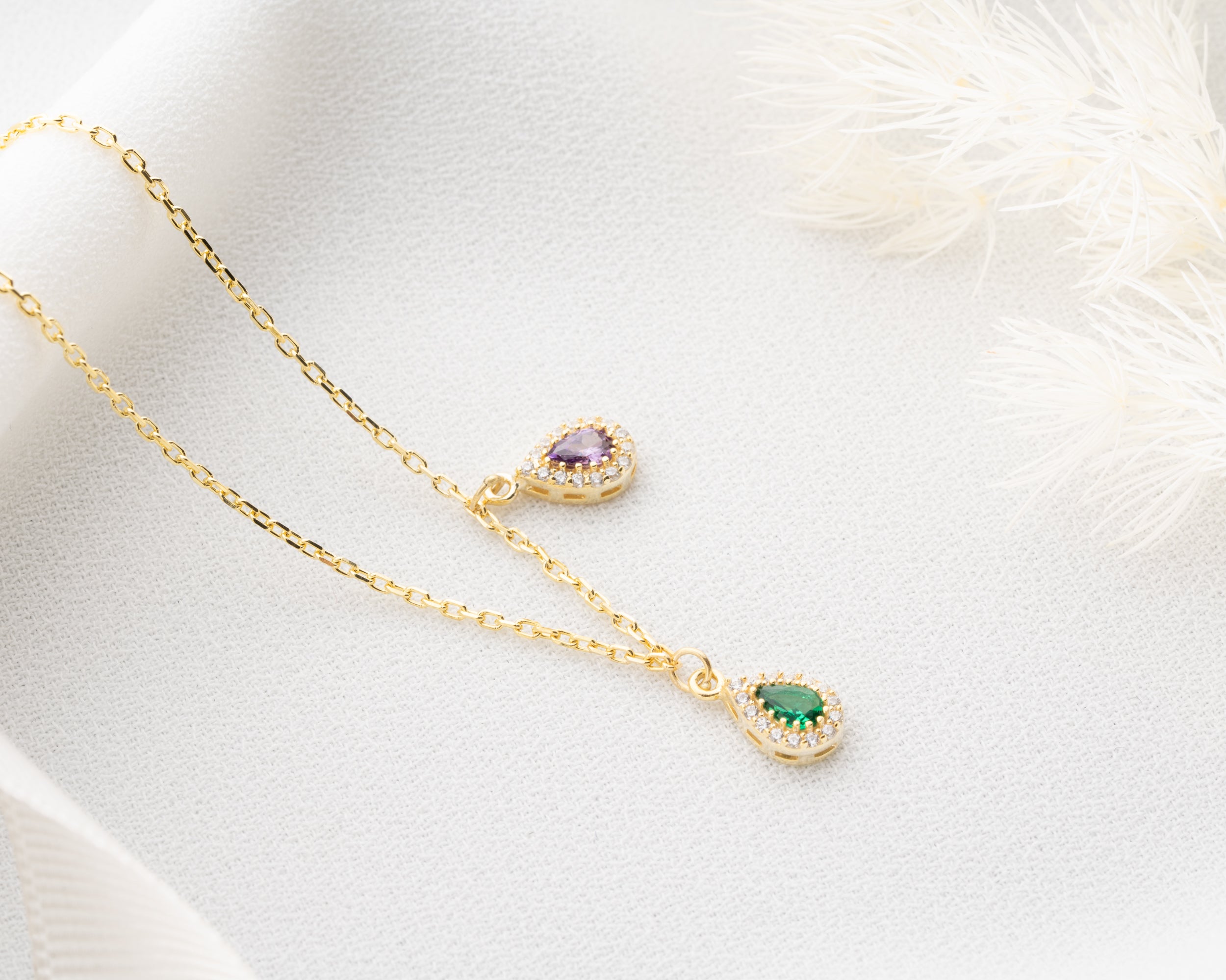 Custom Family Birthstone Teardrop Necklace