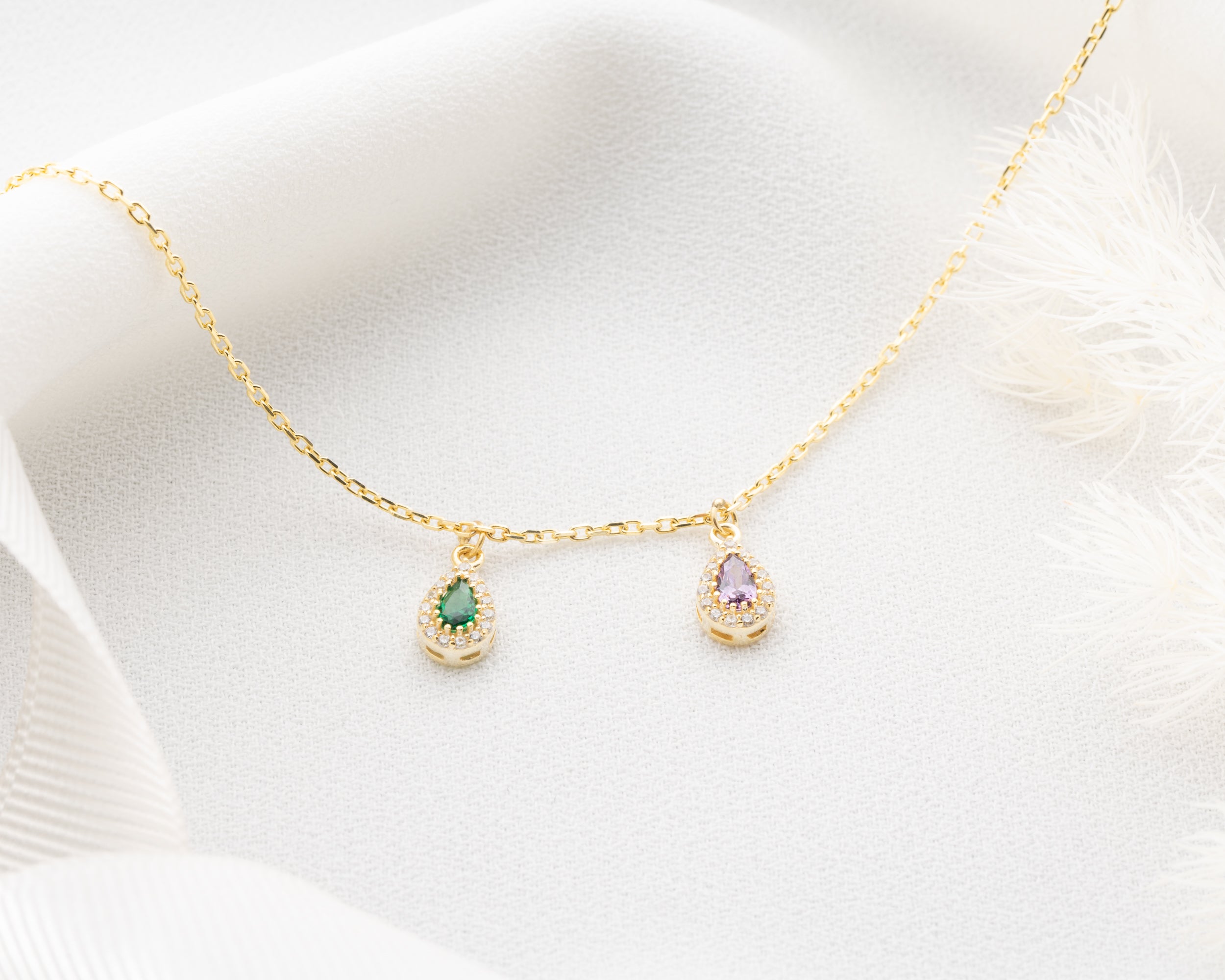 Custom Family Birthstone Teardrop Necklace