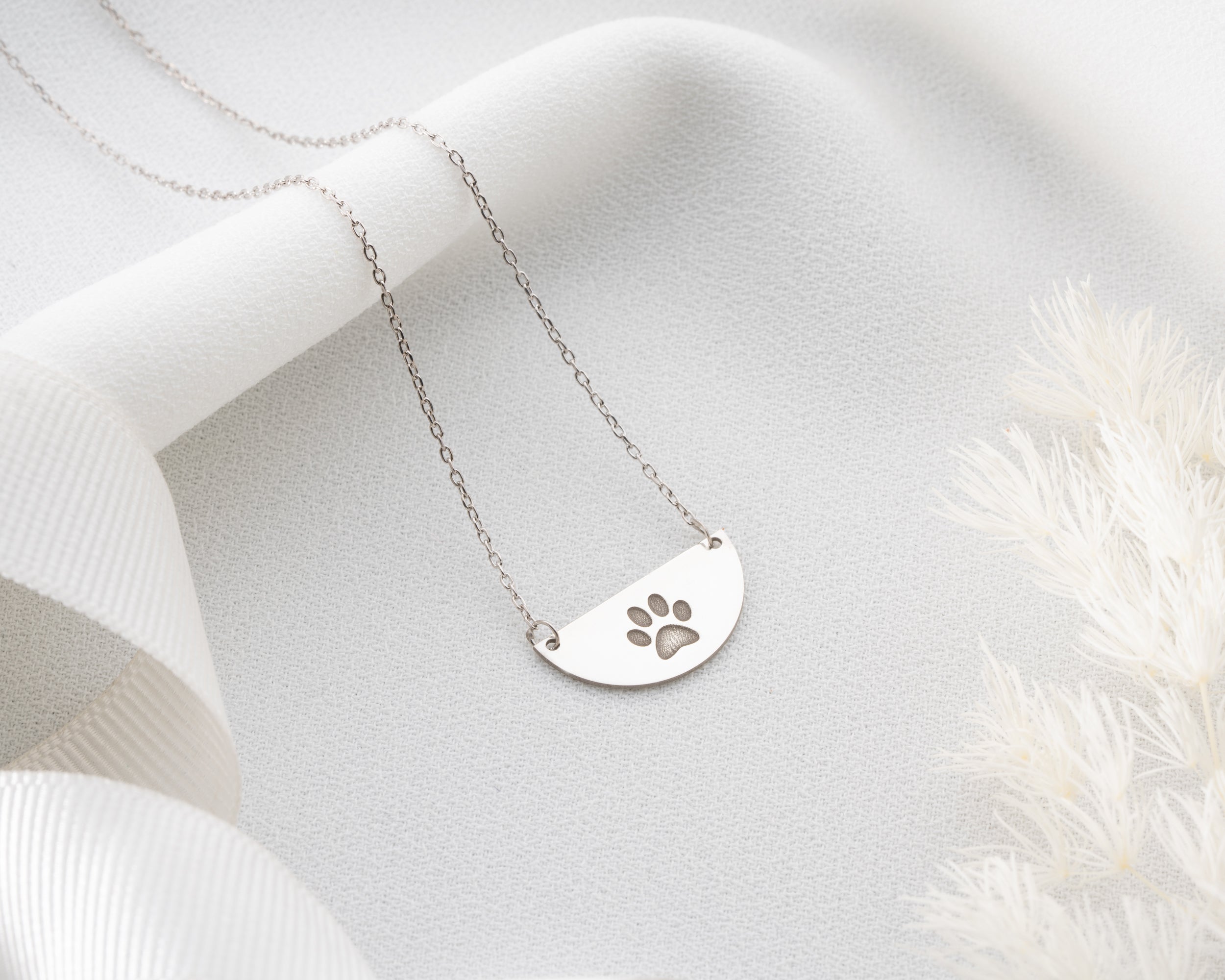 Custom Pet Name Paw Print Necklace