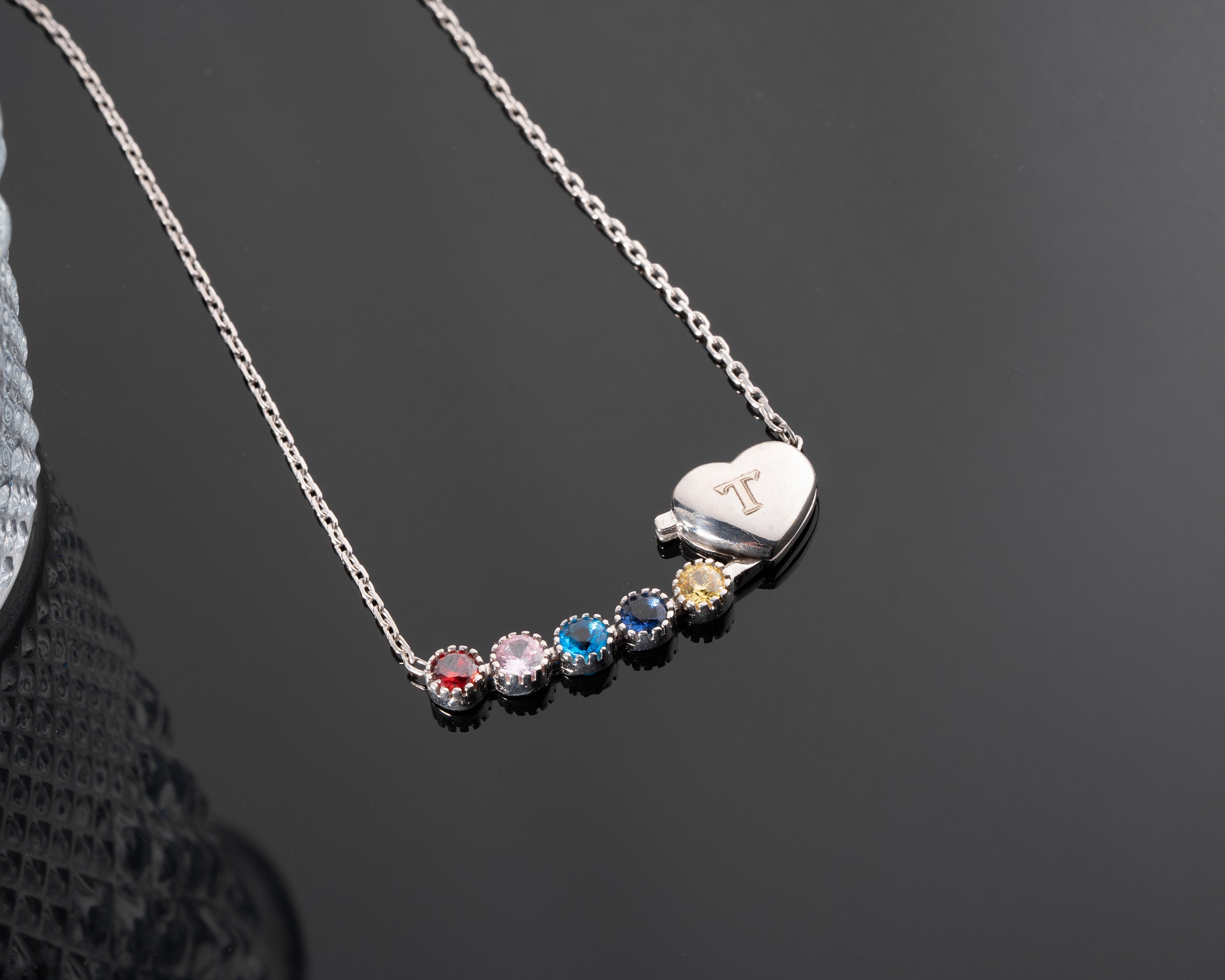 Custom Initial Heart Family Birthstone Necklace