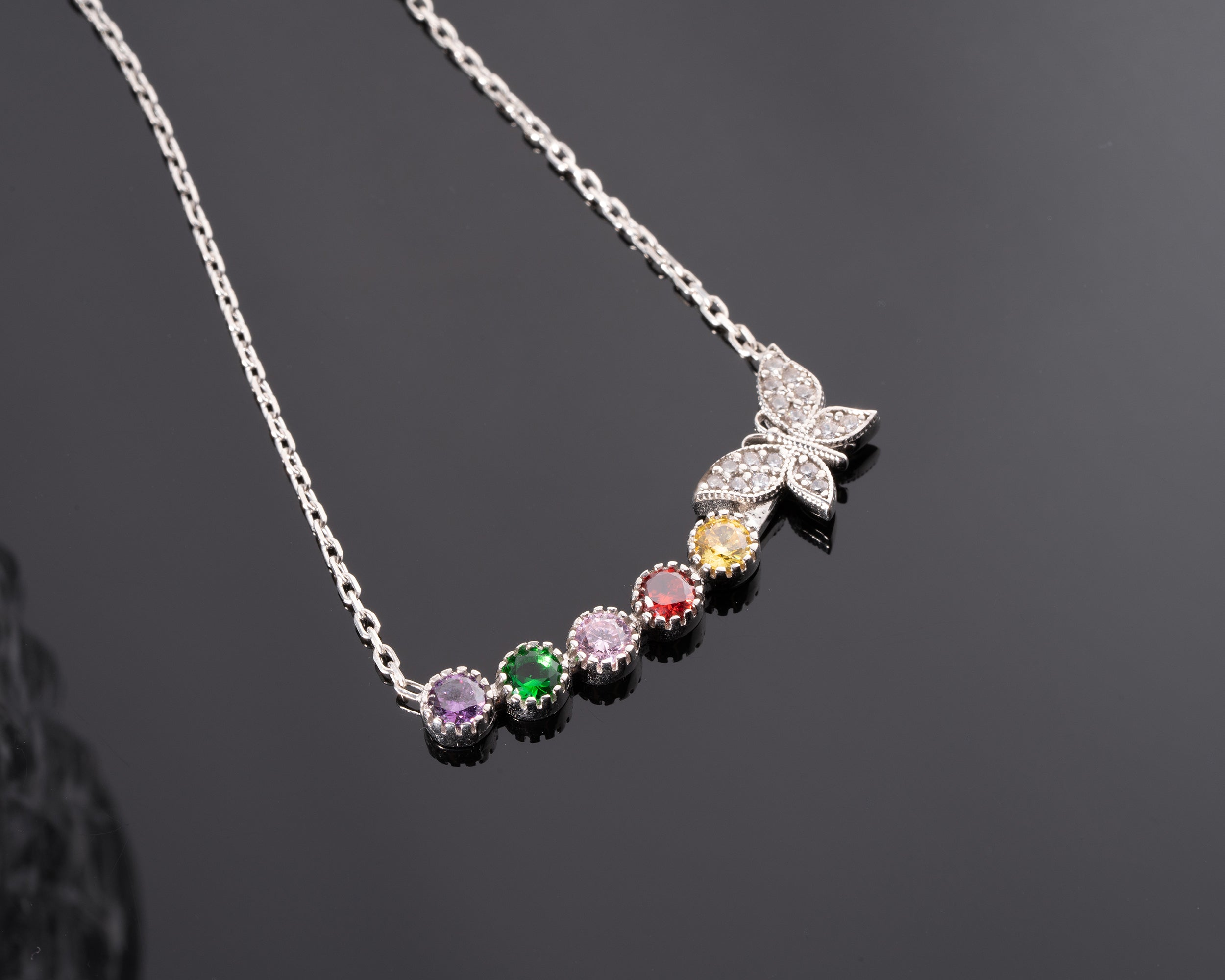 Butterfly Family Birthstone Necklace