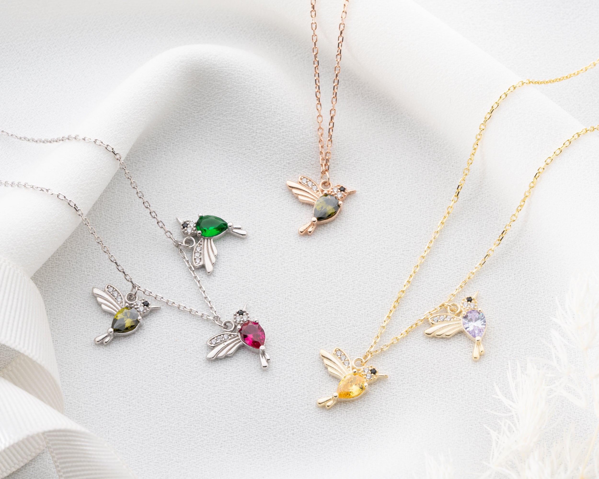 Custom Family Hummingbird Birthstone Necklace