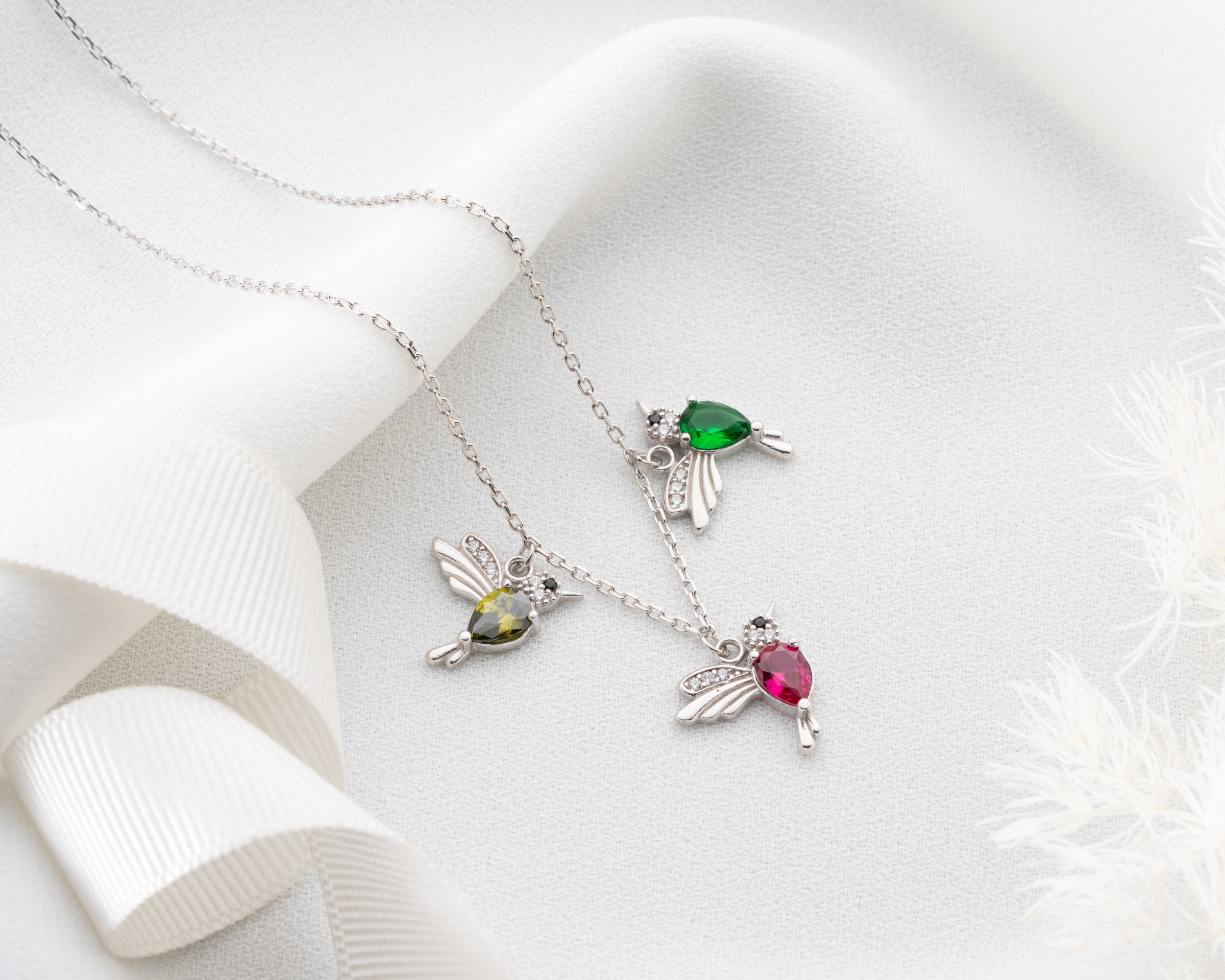 Custom Family Hummingbird Birthstone Necklace