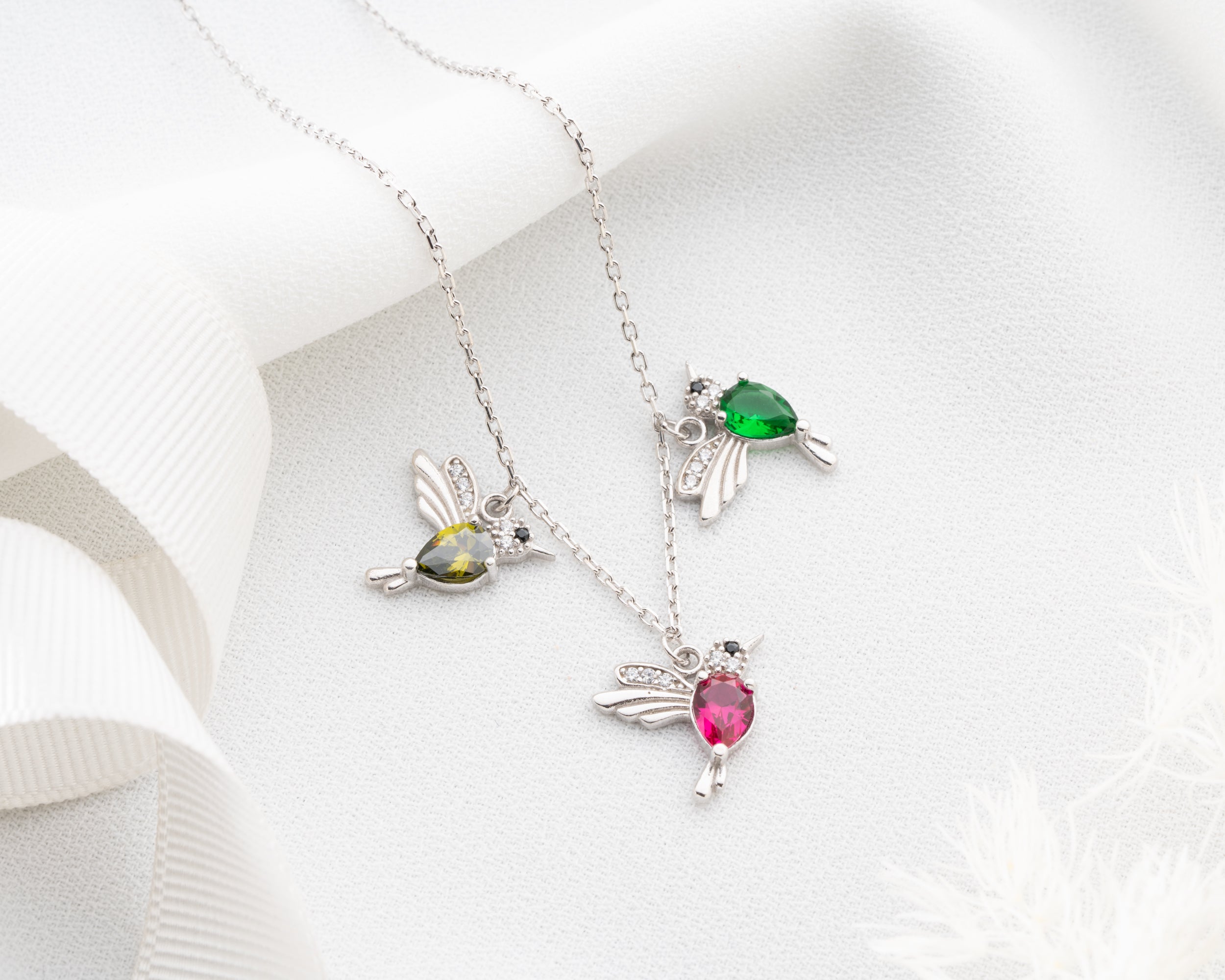 Custom Family Hummingbird Birthstone Necklace