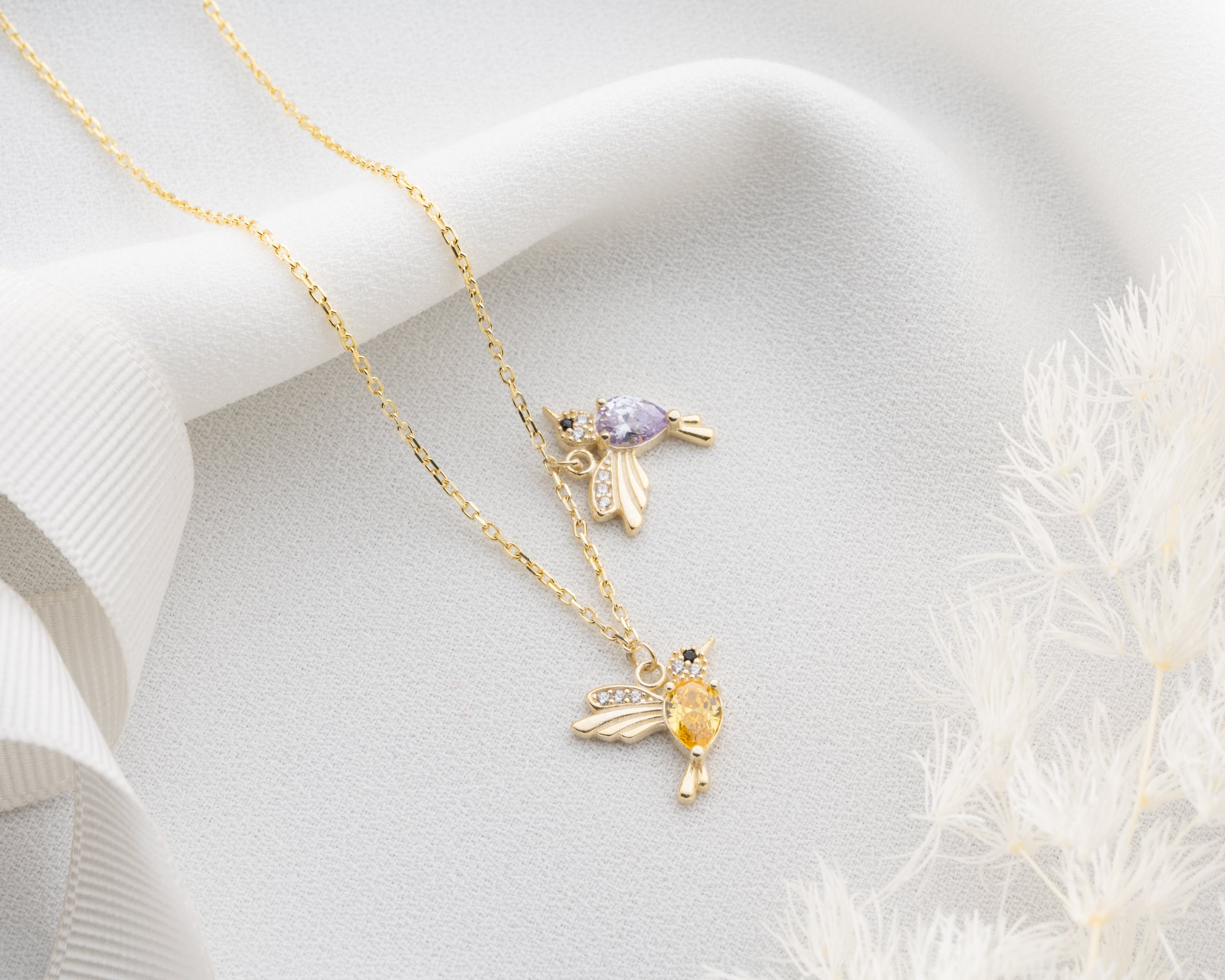 Custom Family Hummingbird Birthstone Necklace