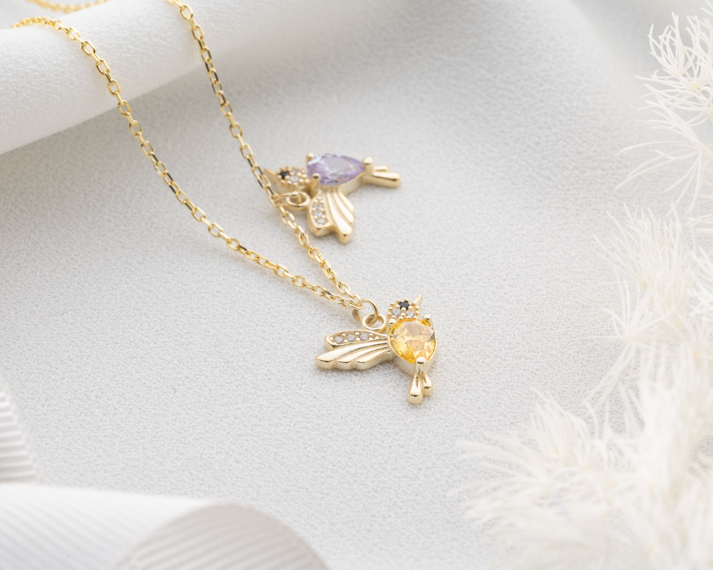 Custom Family Hummingbird Birthstone Necklace