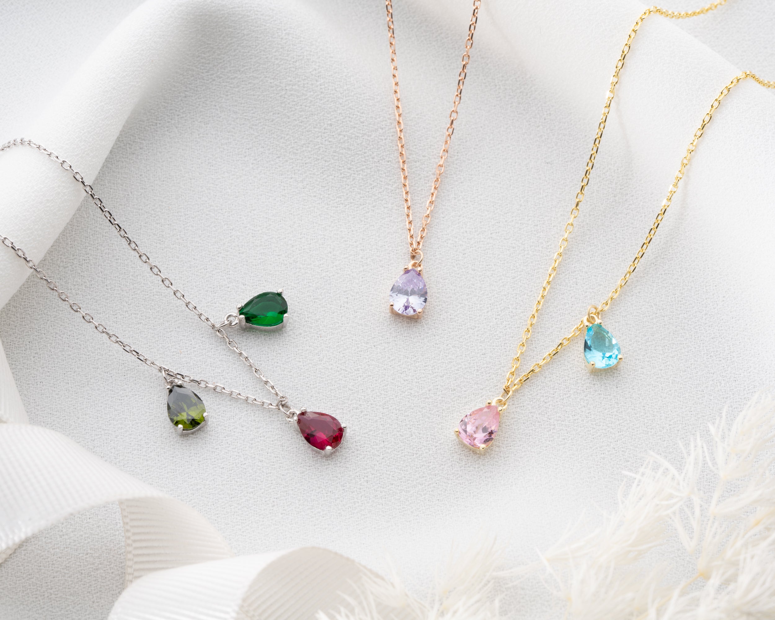Custom Family Birthstone Dangle Necklace