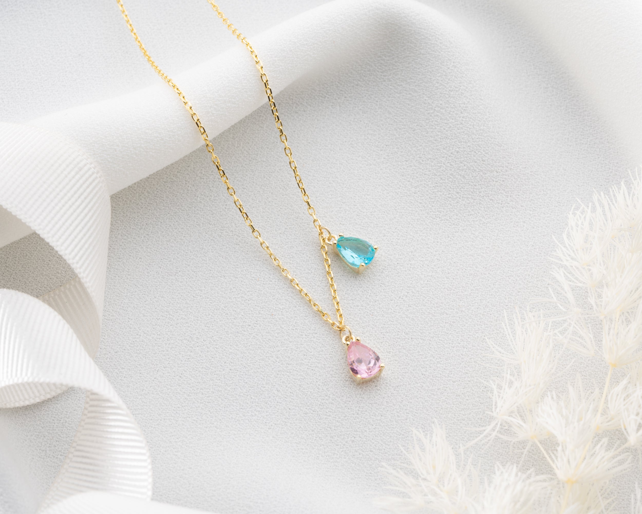 Custom Family Birthstone Dangle Necklace