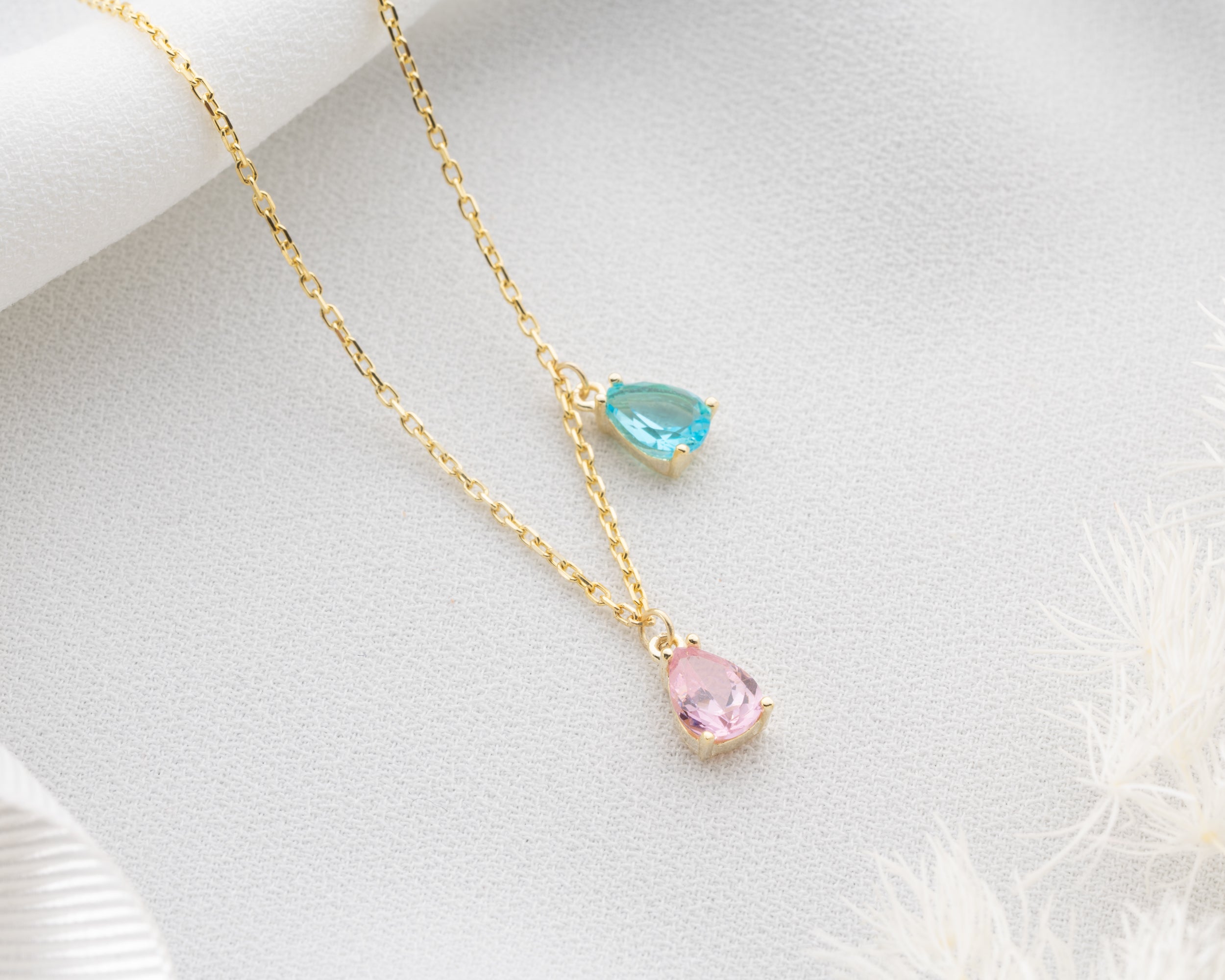 Custom Family Birthstone Dangle Necklace