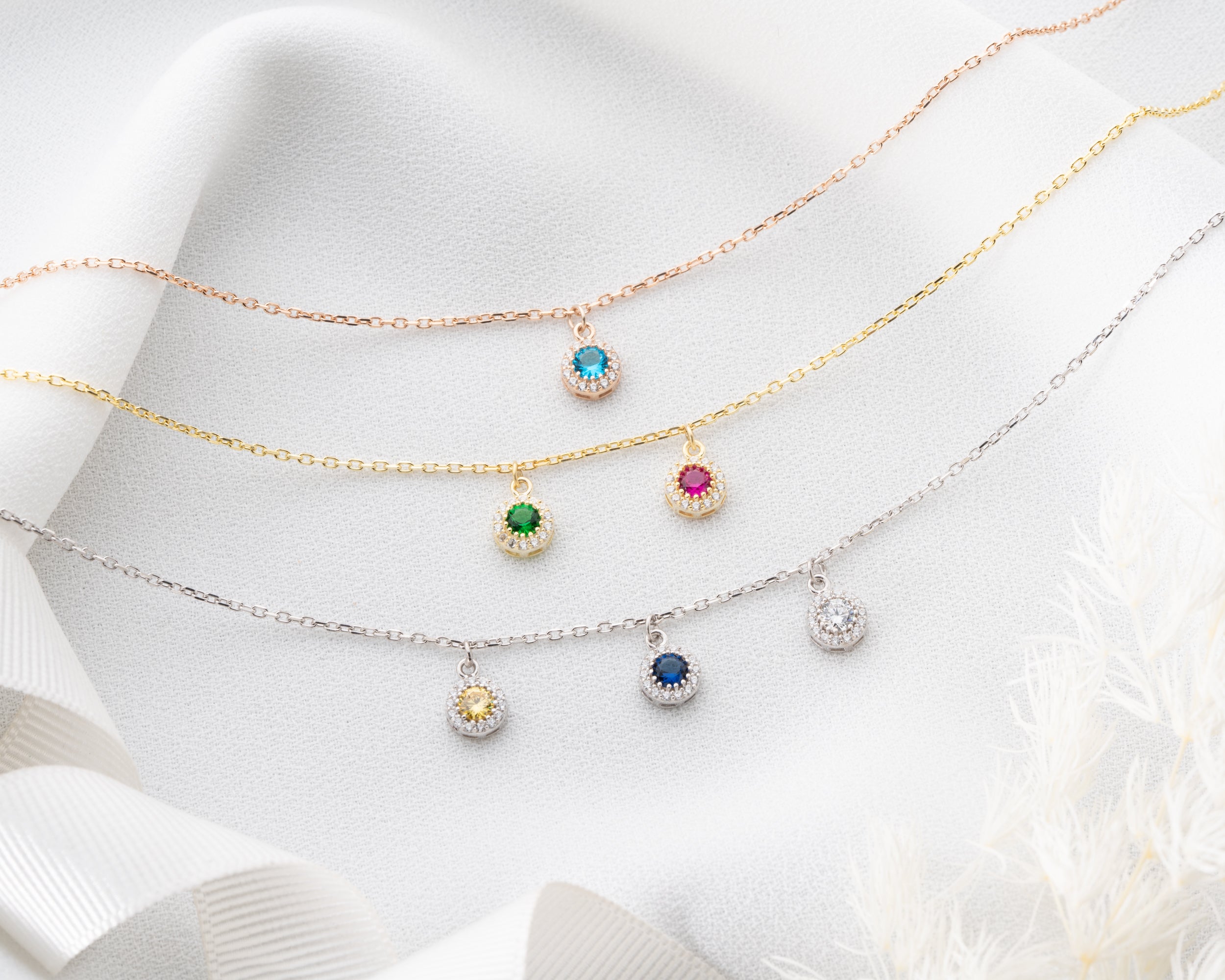 Custom Round Family Birthstone Necklace