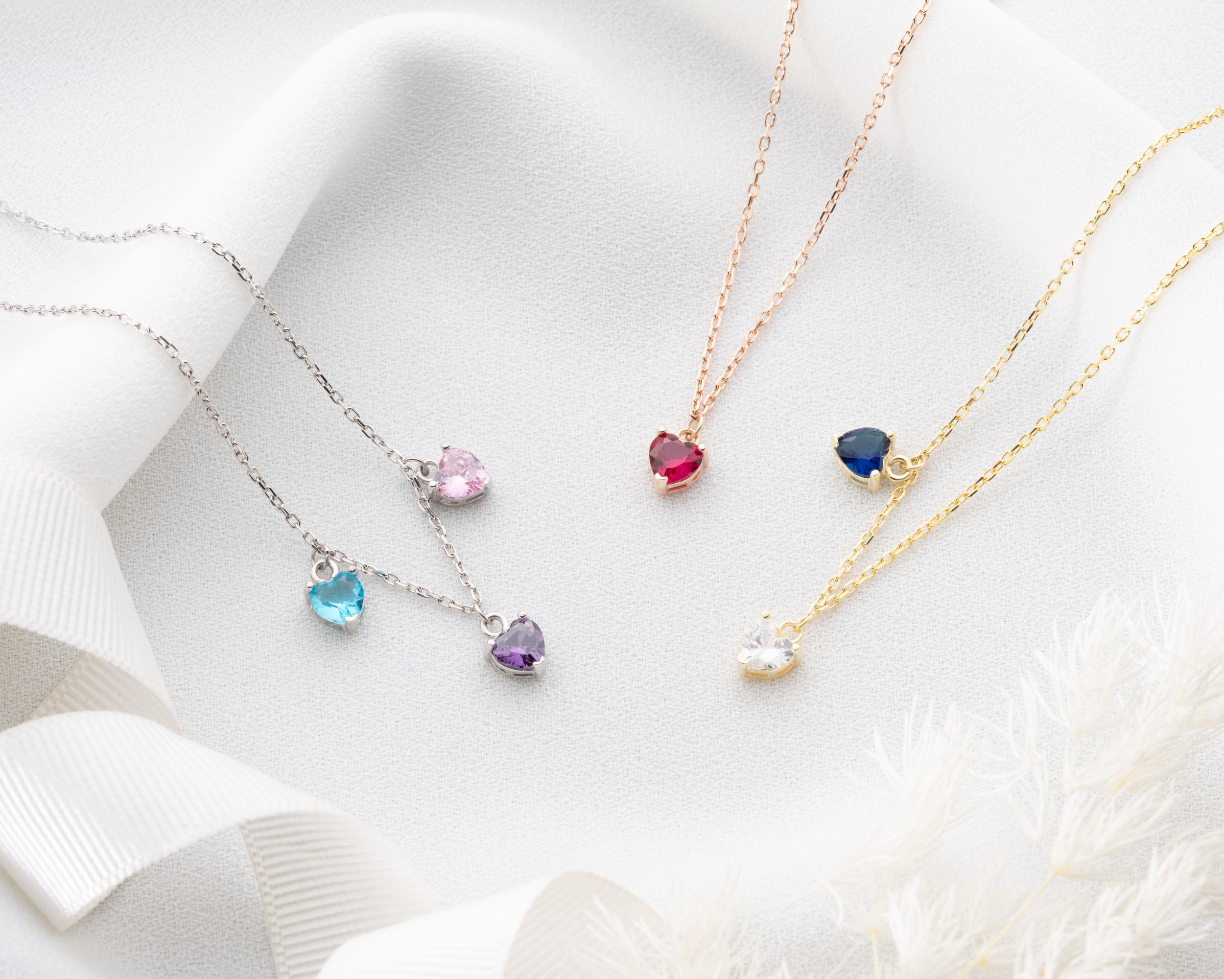 Custom Heart Birthstone Pendant Necklace