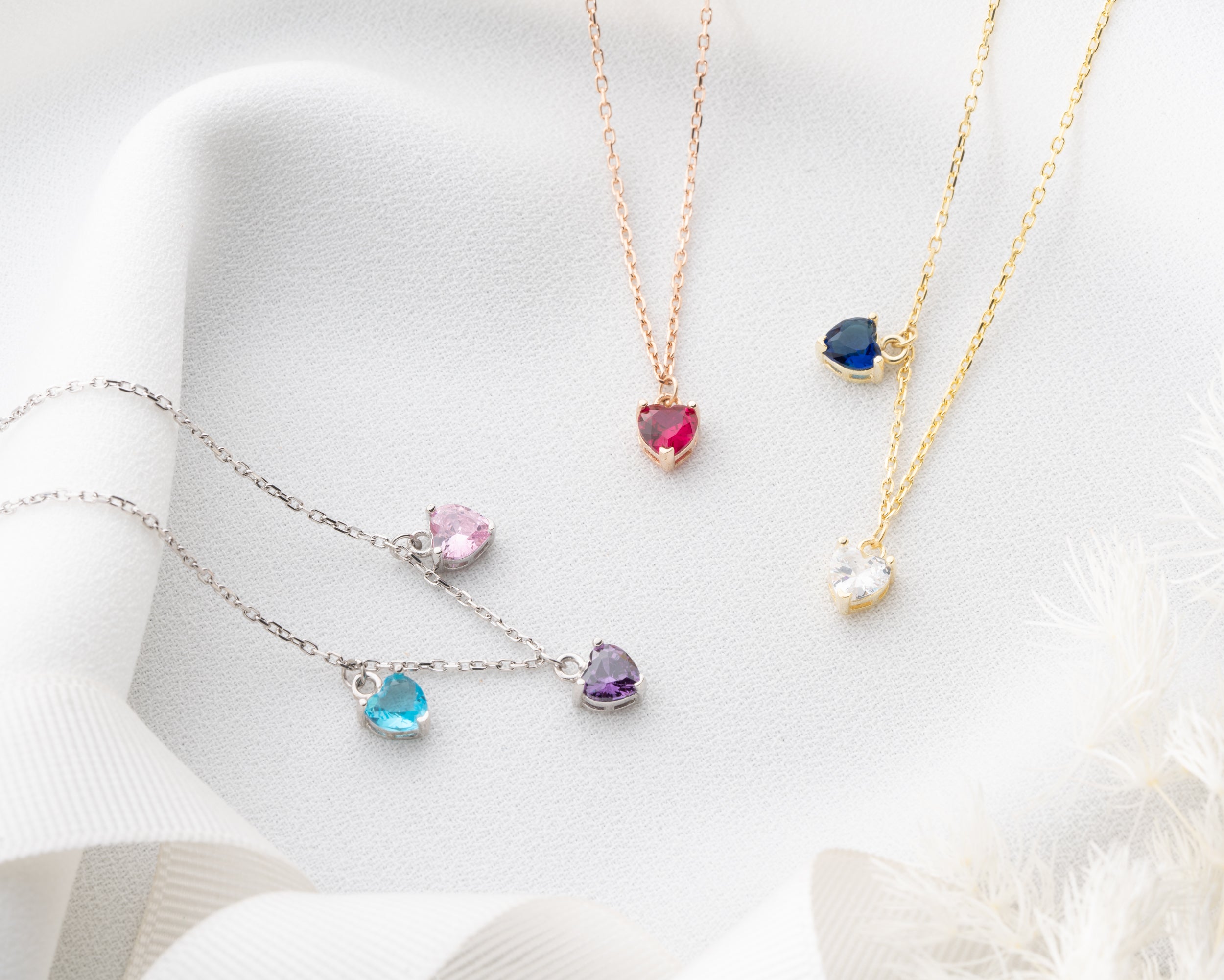 Custom Heart Birthstone Pendant Necklace