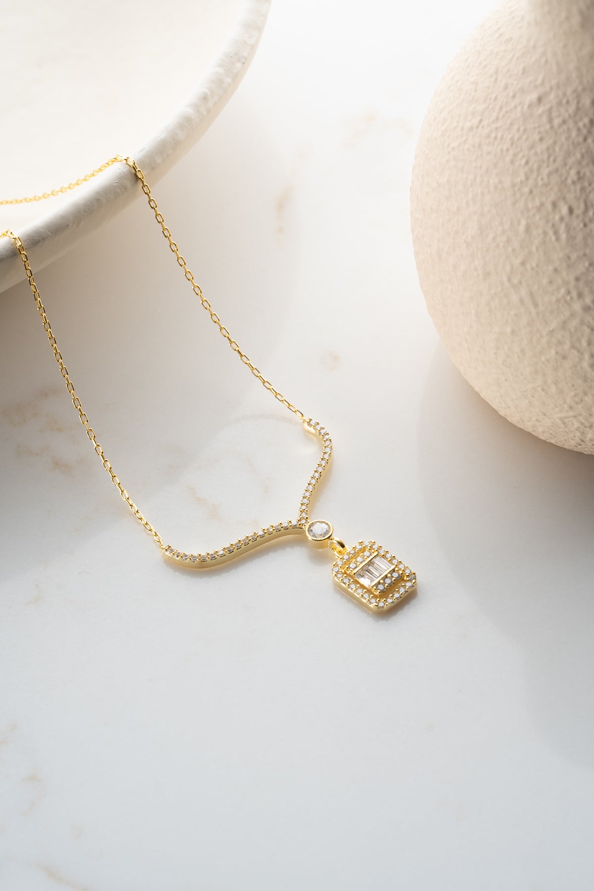 Baguette Crystal Pendant Necklace