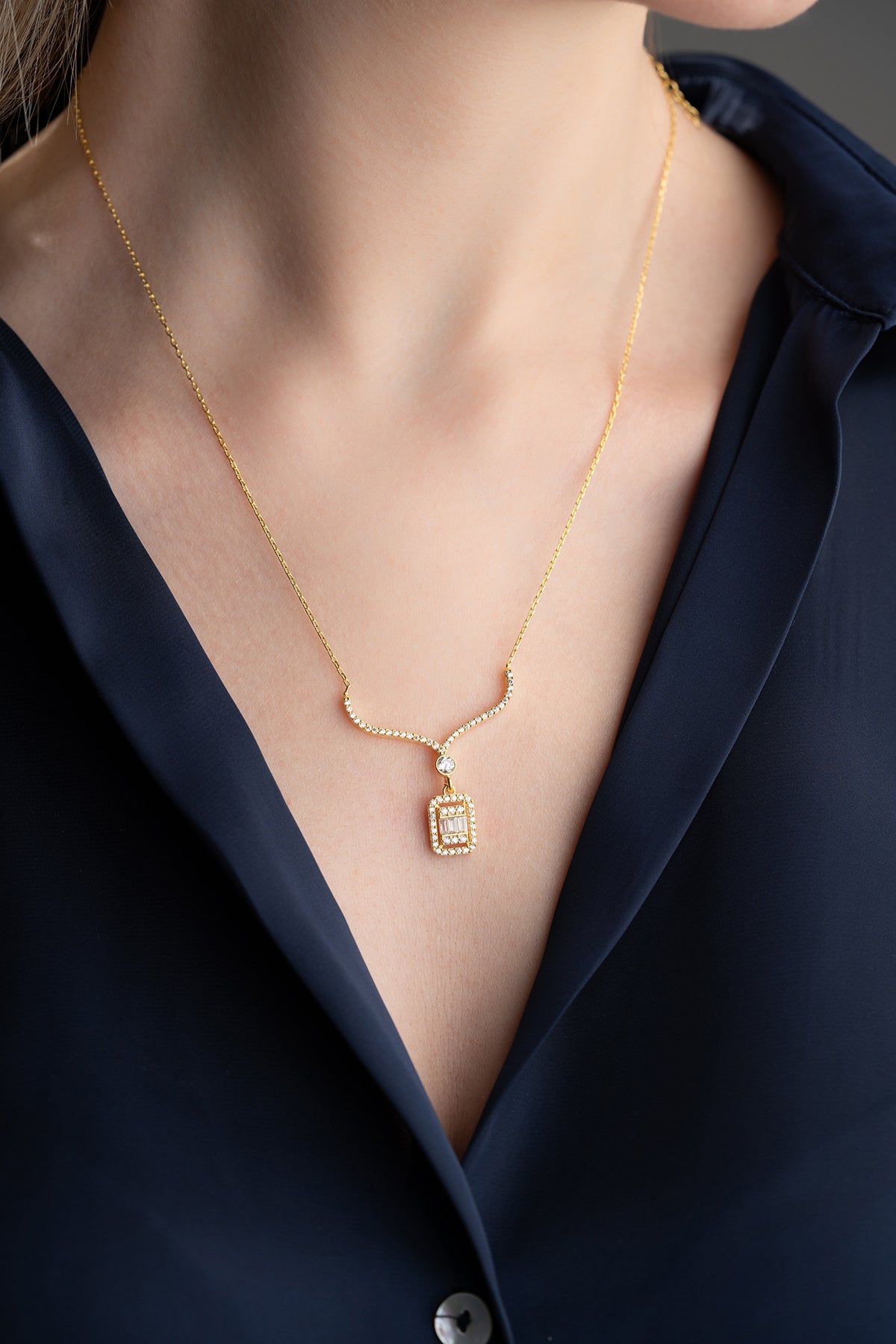 Baguette Crystal Pendant Necklace