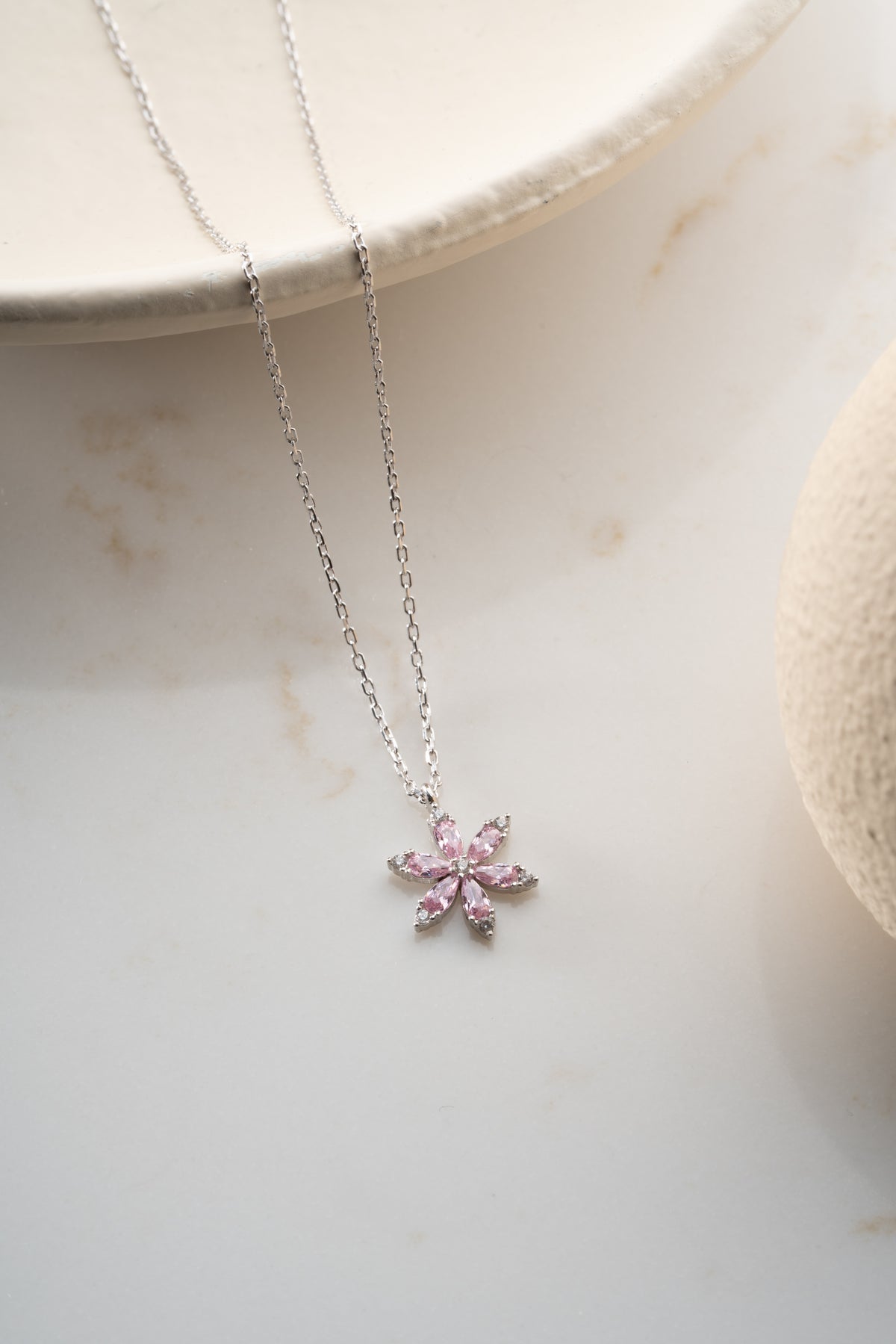 Pink Crystal Flower Necklace