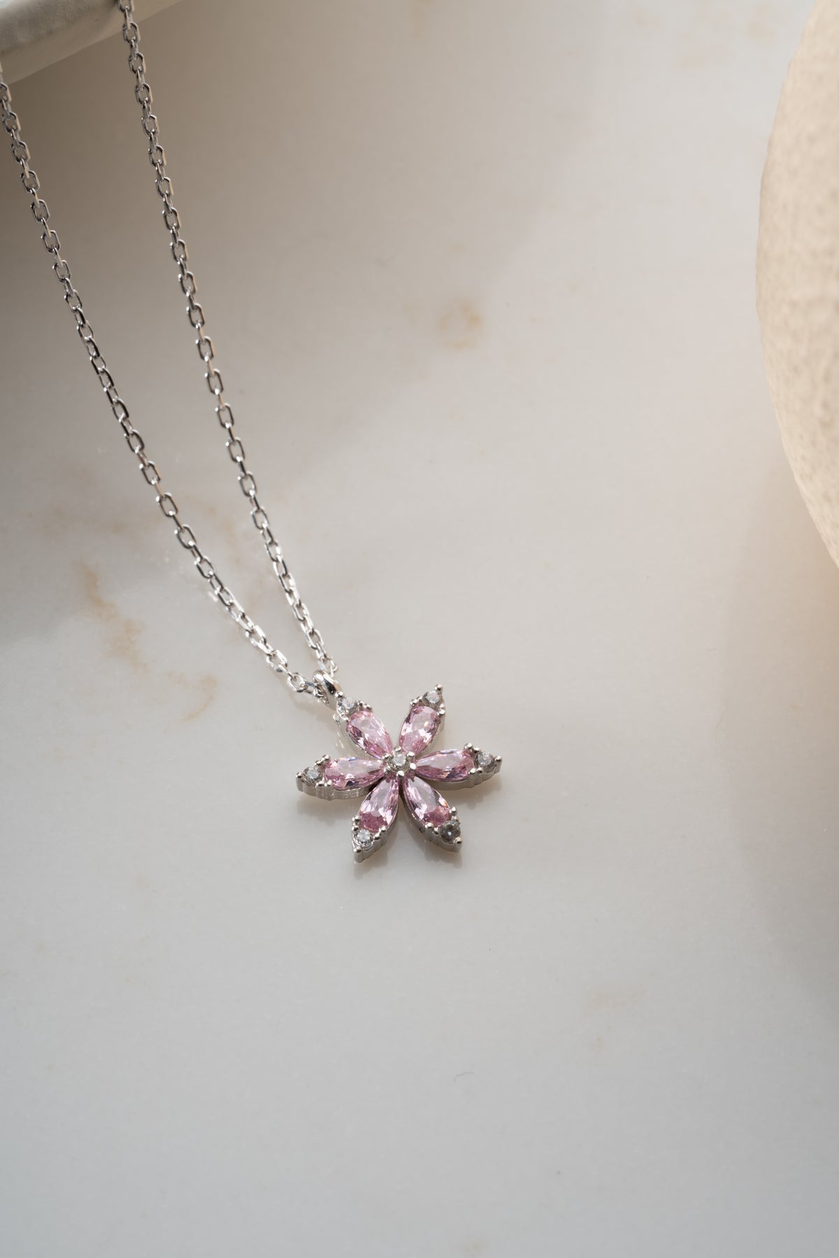 Pink Crystal Flower Necklace