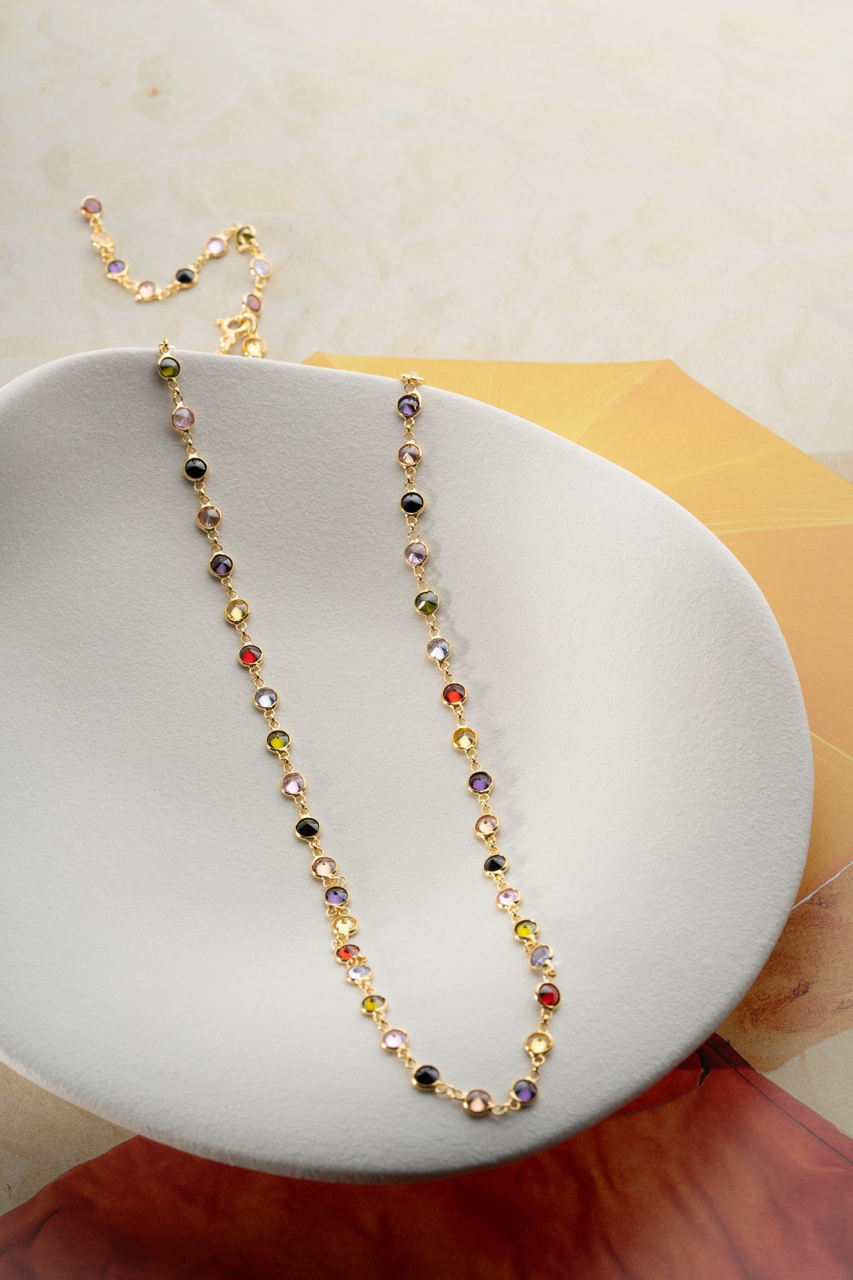 Multicolor Gemstone Station Necklace in Gold