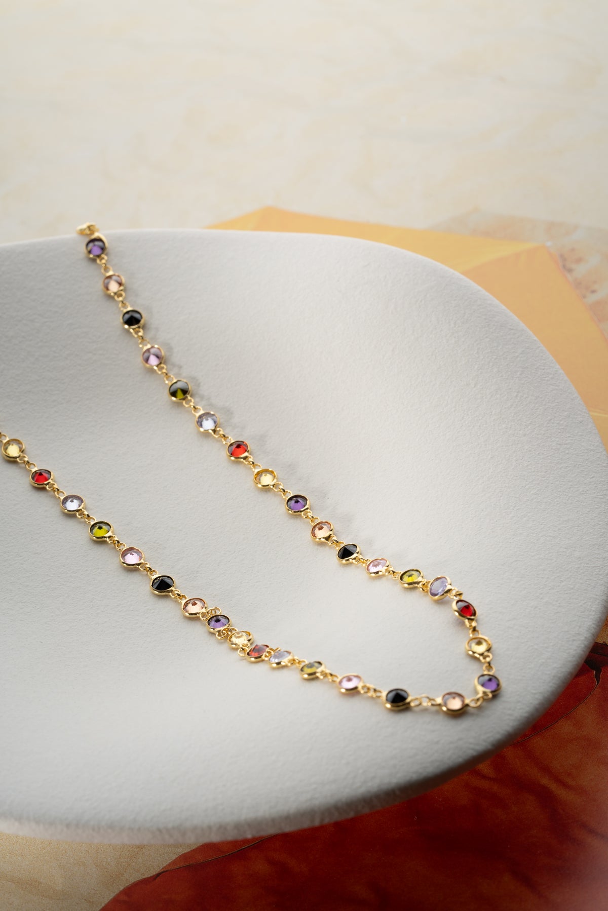 Multicolor Gemstone Station Necklace in Gold