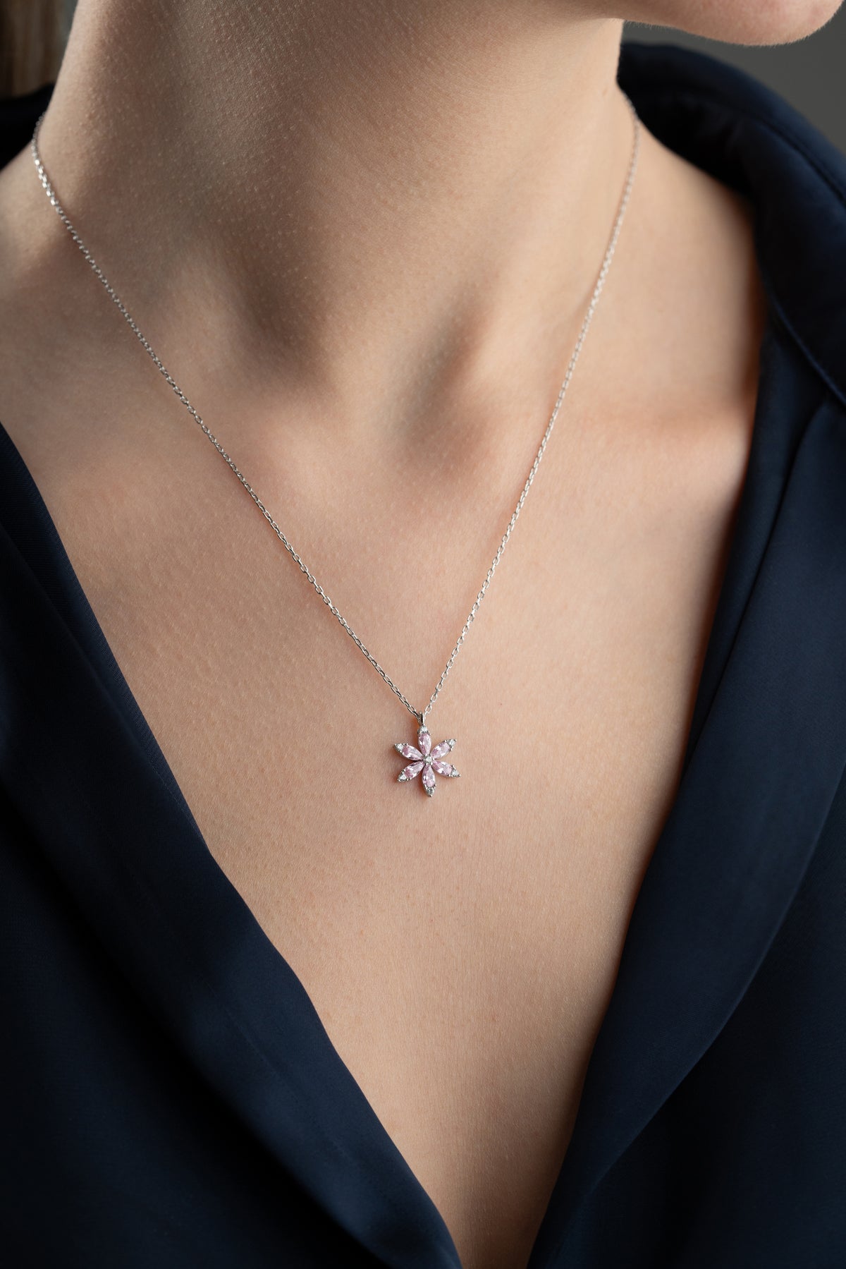 Pink Crystal Flower Necklace
