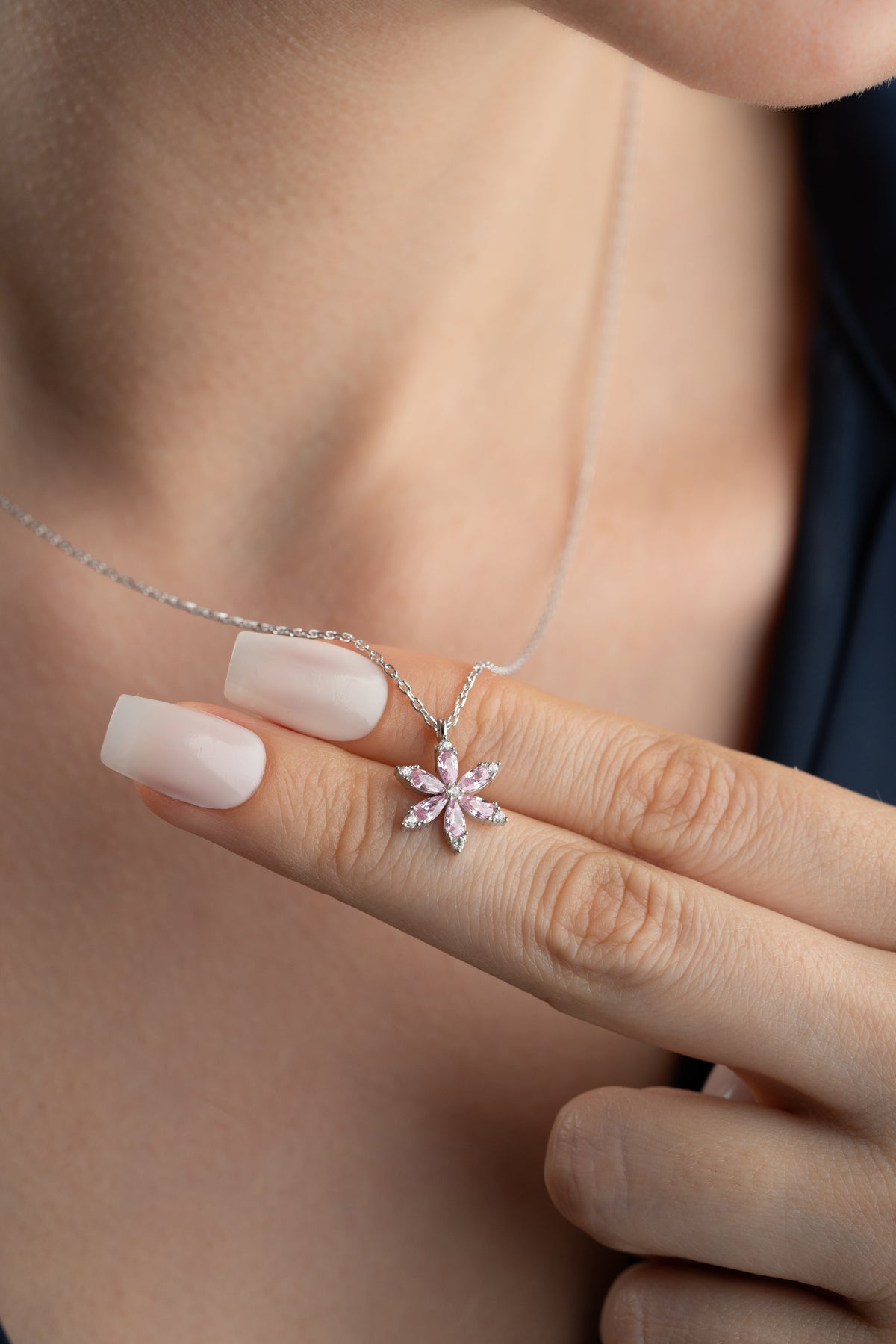Pink Crystal Flower Necklace
