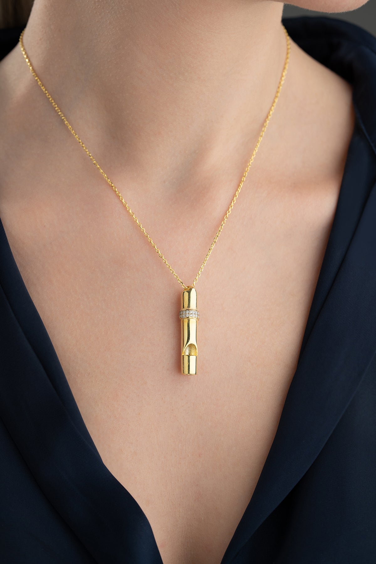 Gold Whistle Charm Necklace