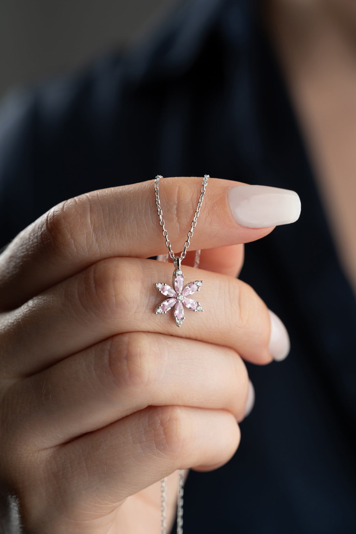 Pink Crystal Flower Necklace