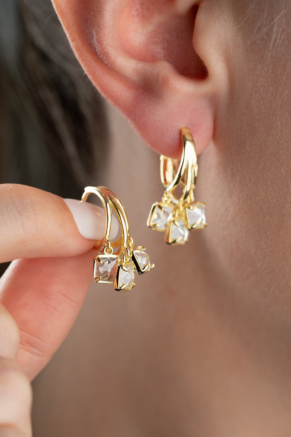 Crystal Cluster Huggie Hoop Earrings