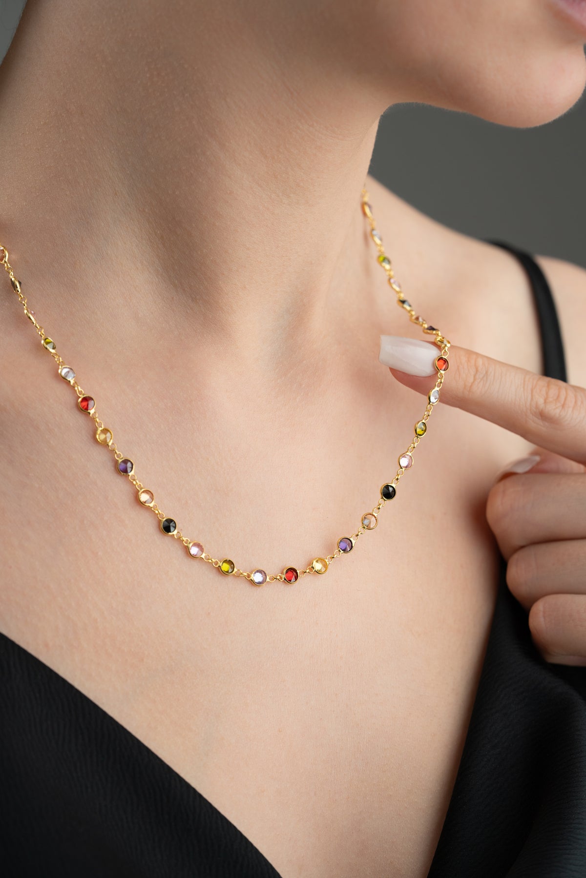 Multicolor Gemstone Station Necklace in Gold