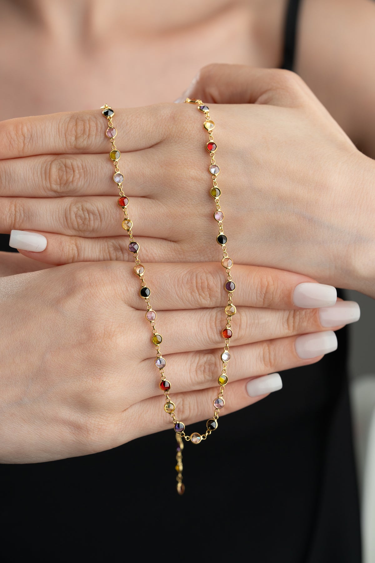 Multicolor Gemstone Station Necklace in Gold