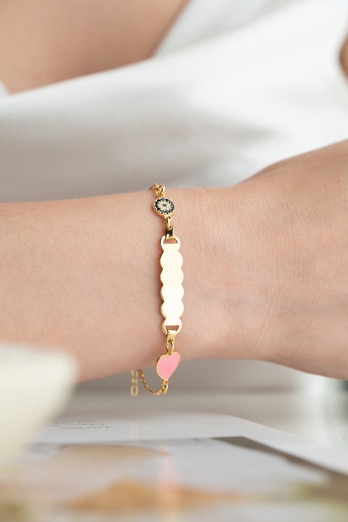Custom Name Bracelet with Pink Heart Charm