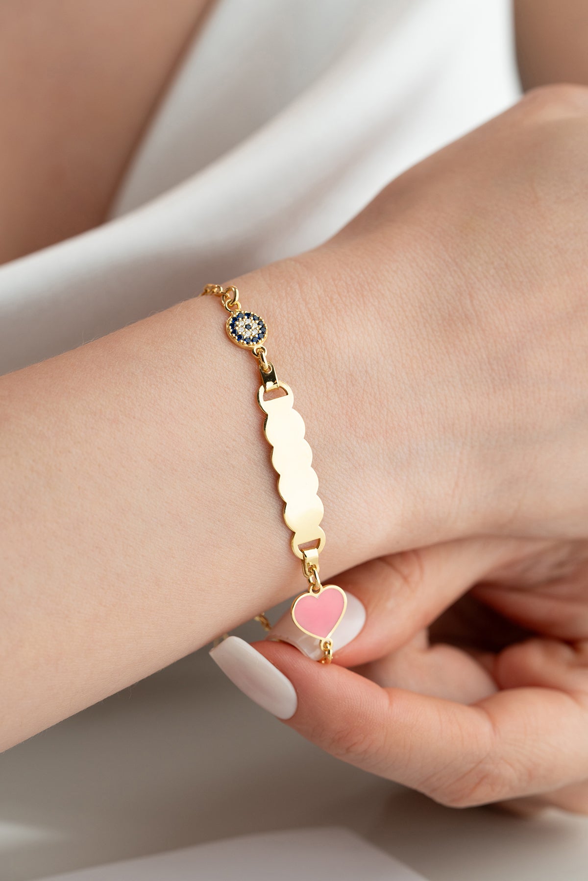 Custom Name Bracelet with Pink Heart Charm