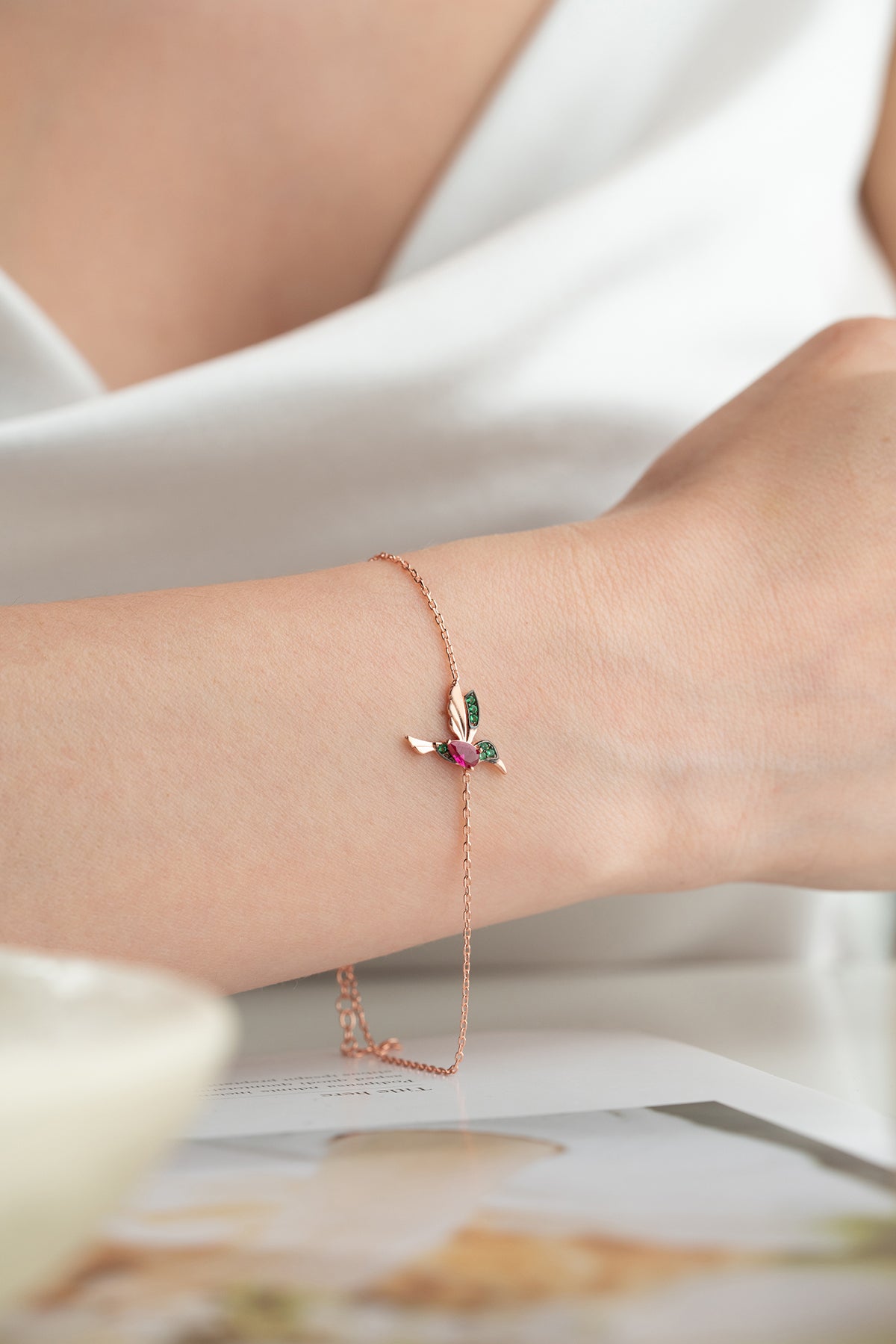 Hummingbird Charm Bracelet in Rose Gold
