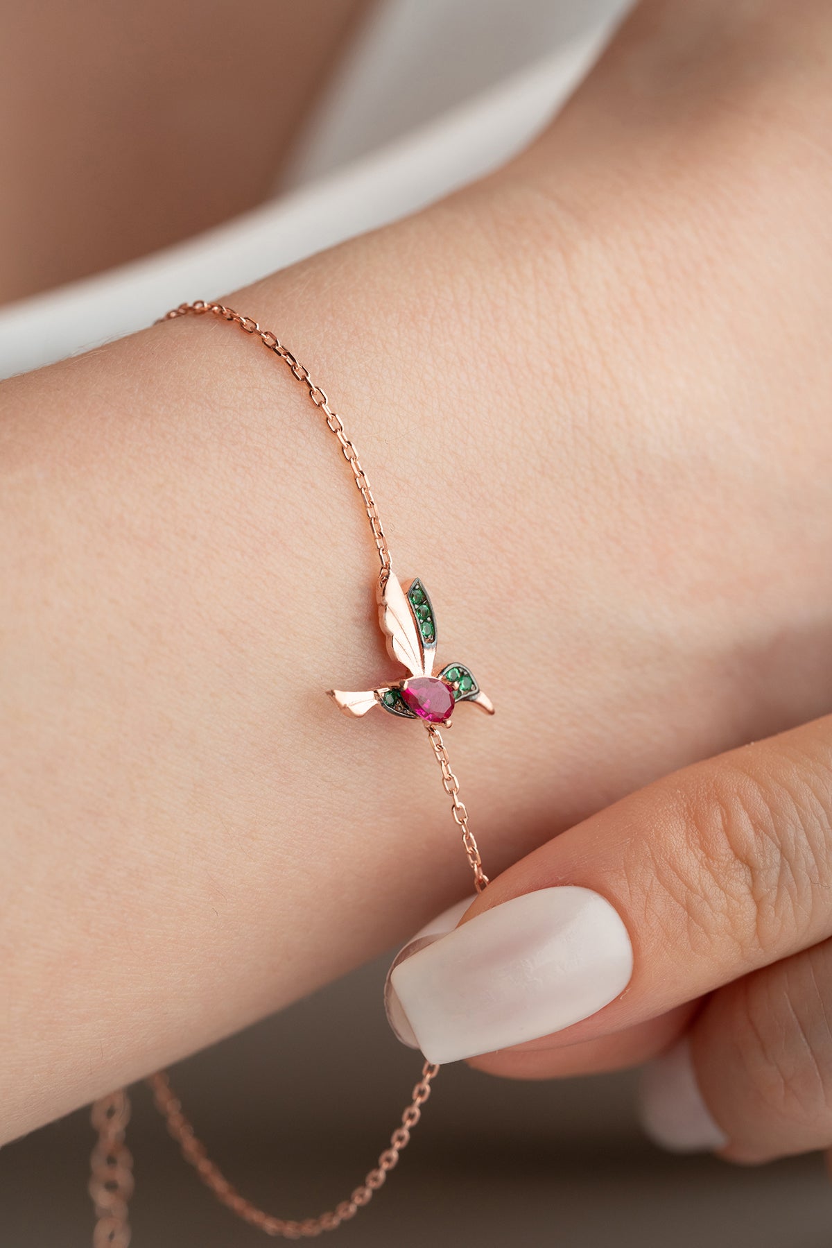 Hummingbird Charm Bracelet in Rose Gold