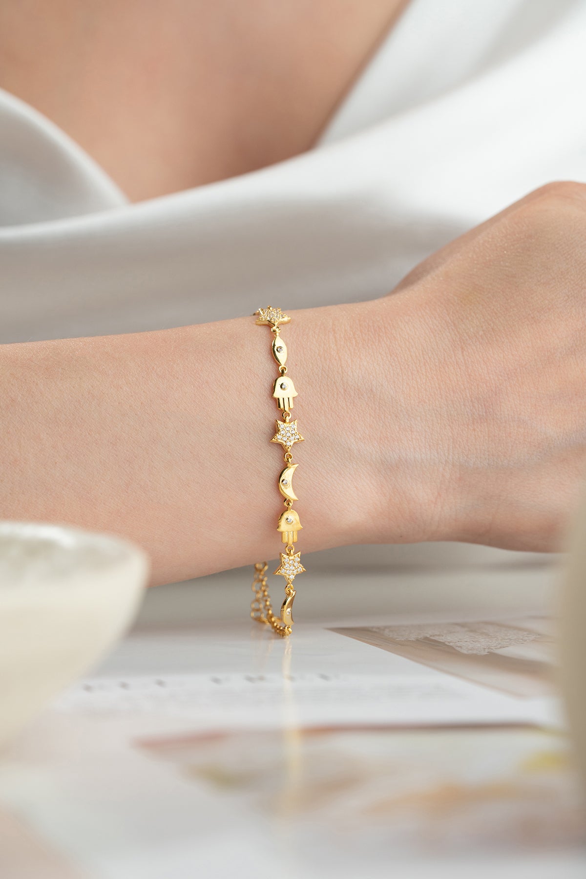 Hamsa Evil Eye Star Moon Bracelet