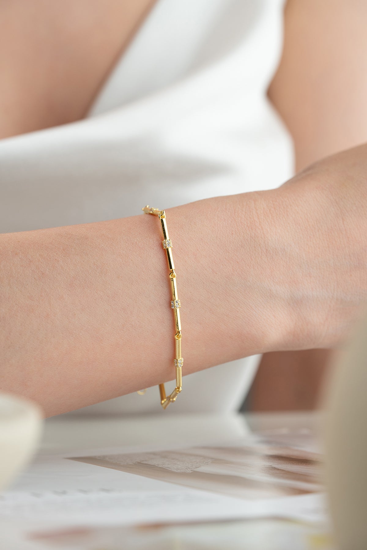 Pave Crystal Bar Link Bracelet
