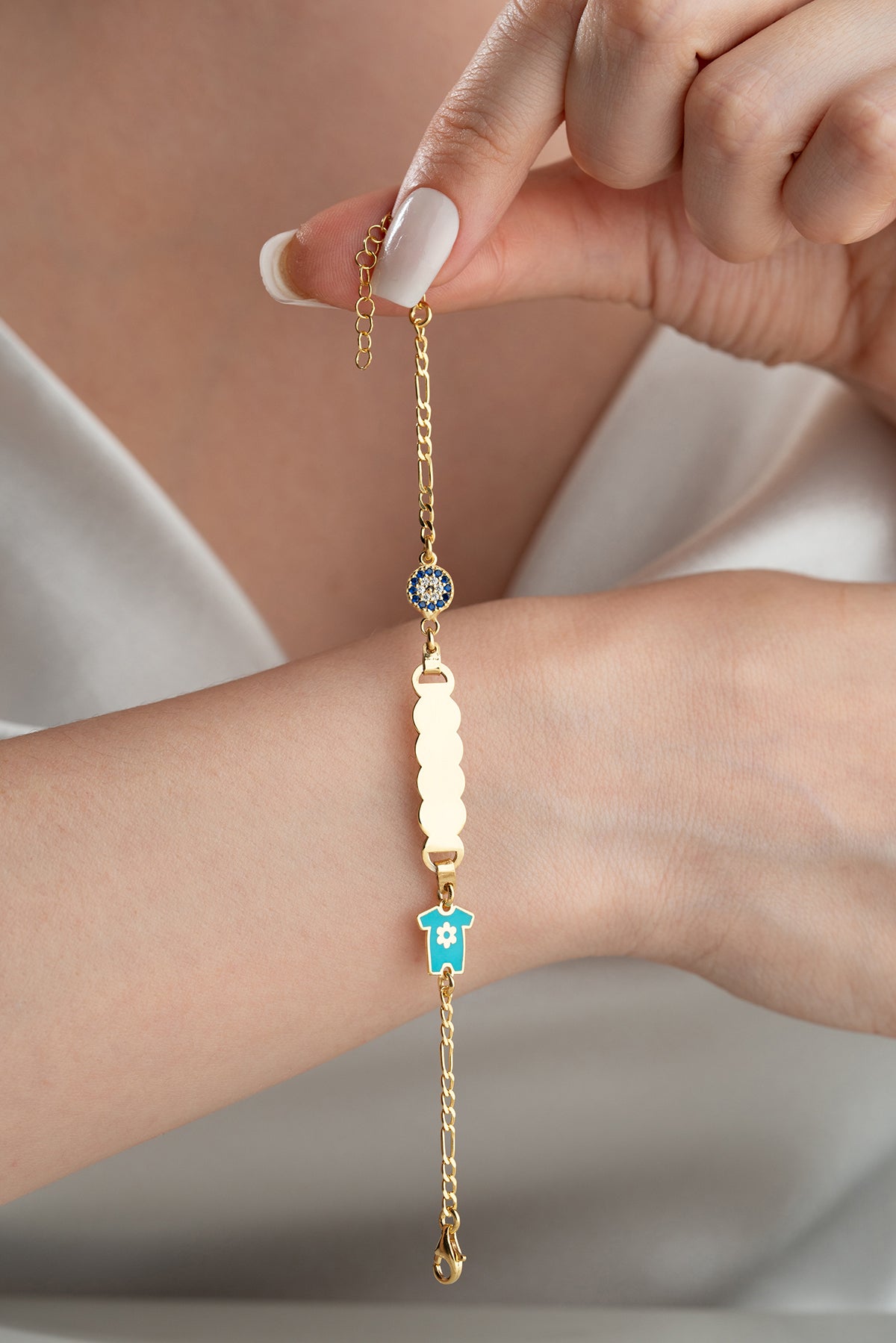 Custom Baby Name Bracelet with Onesie Charm