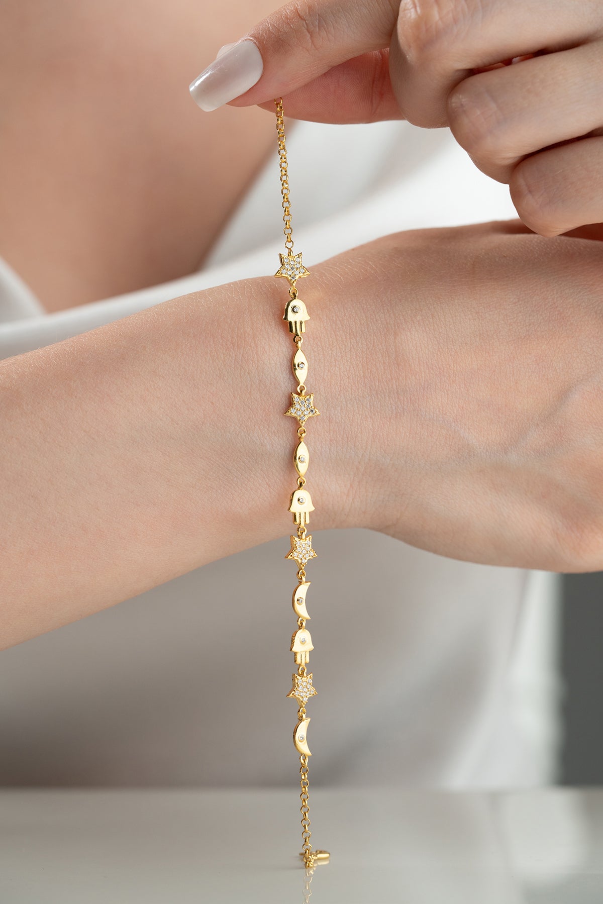 Hamsa Evil Eye Star Moon Bracelet