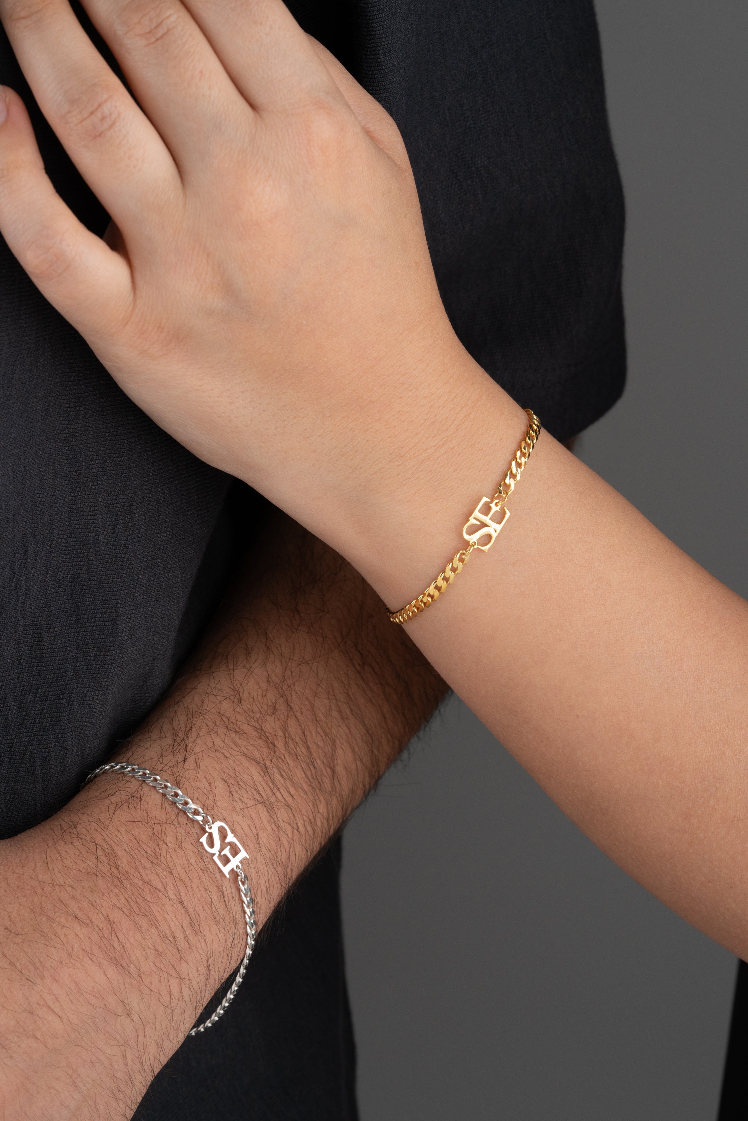 Couple's Matching Initial Plate Bracelet Set