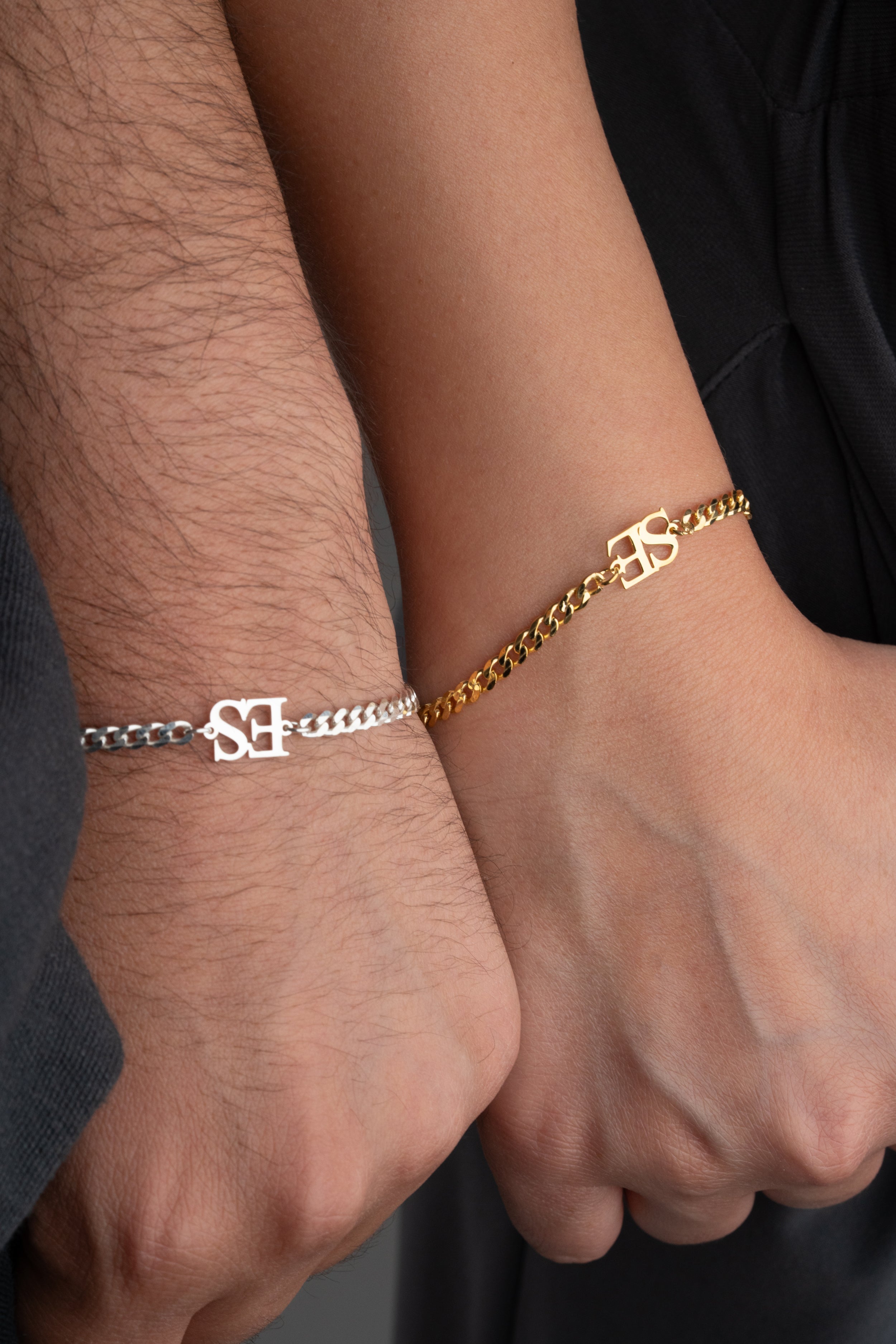 Couple's Matching Initial Plate Bracelet Set