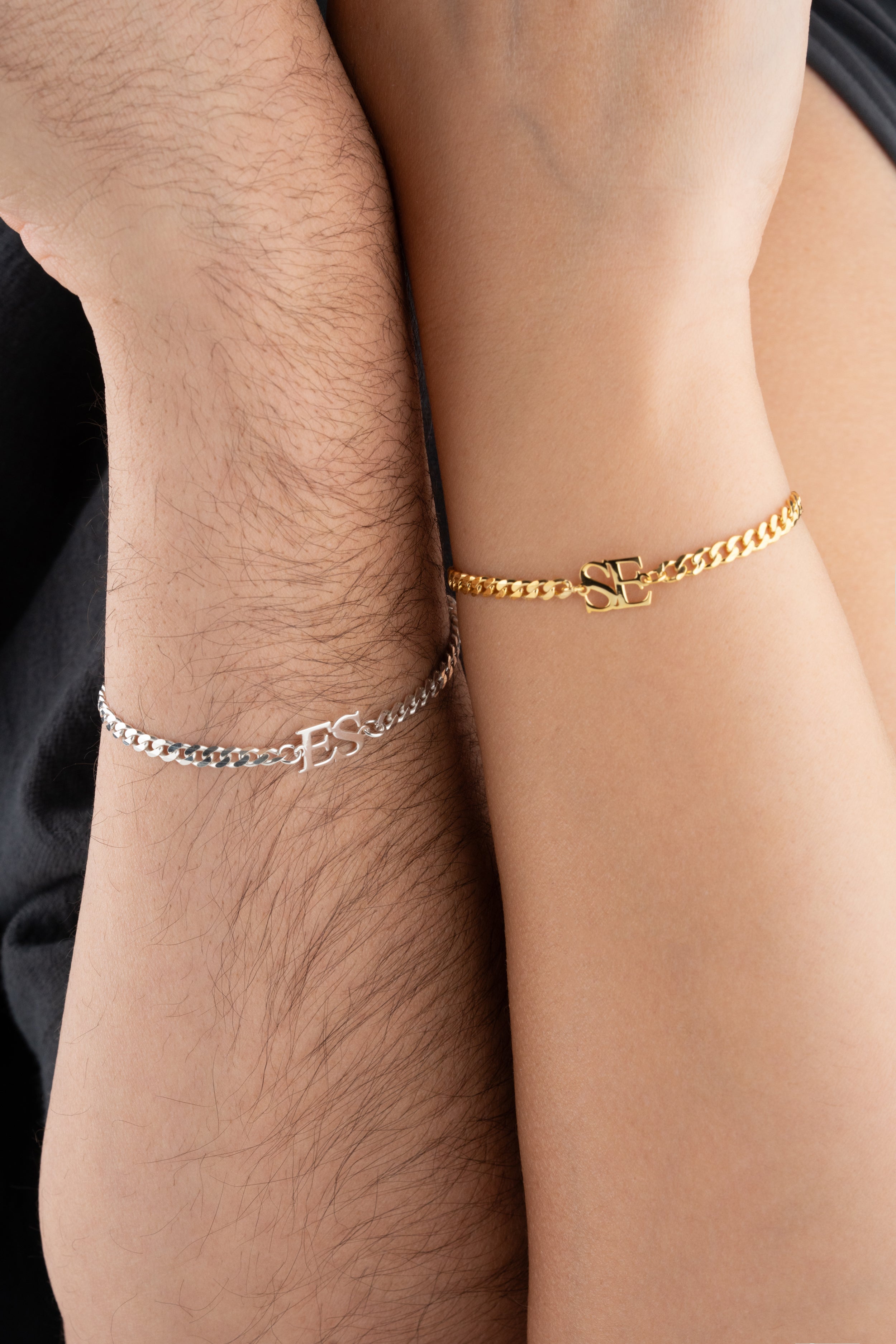 Couple's Matching Initial Plate Bracelet Set