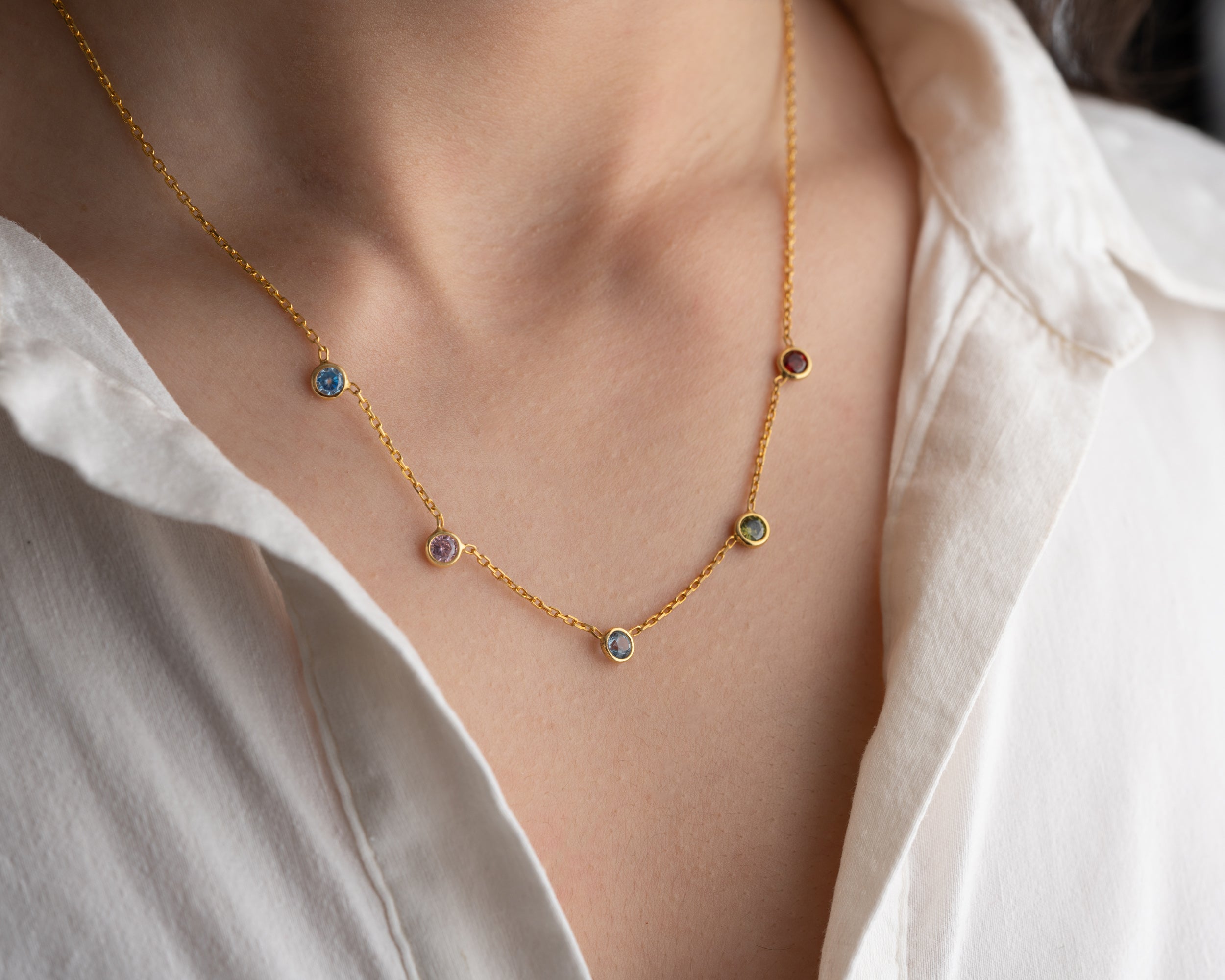 Minimalist Family Birthstone Station Necklace