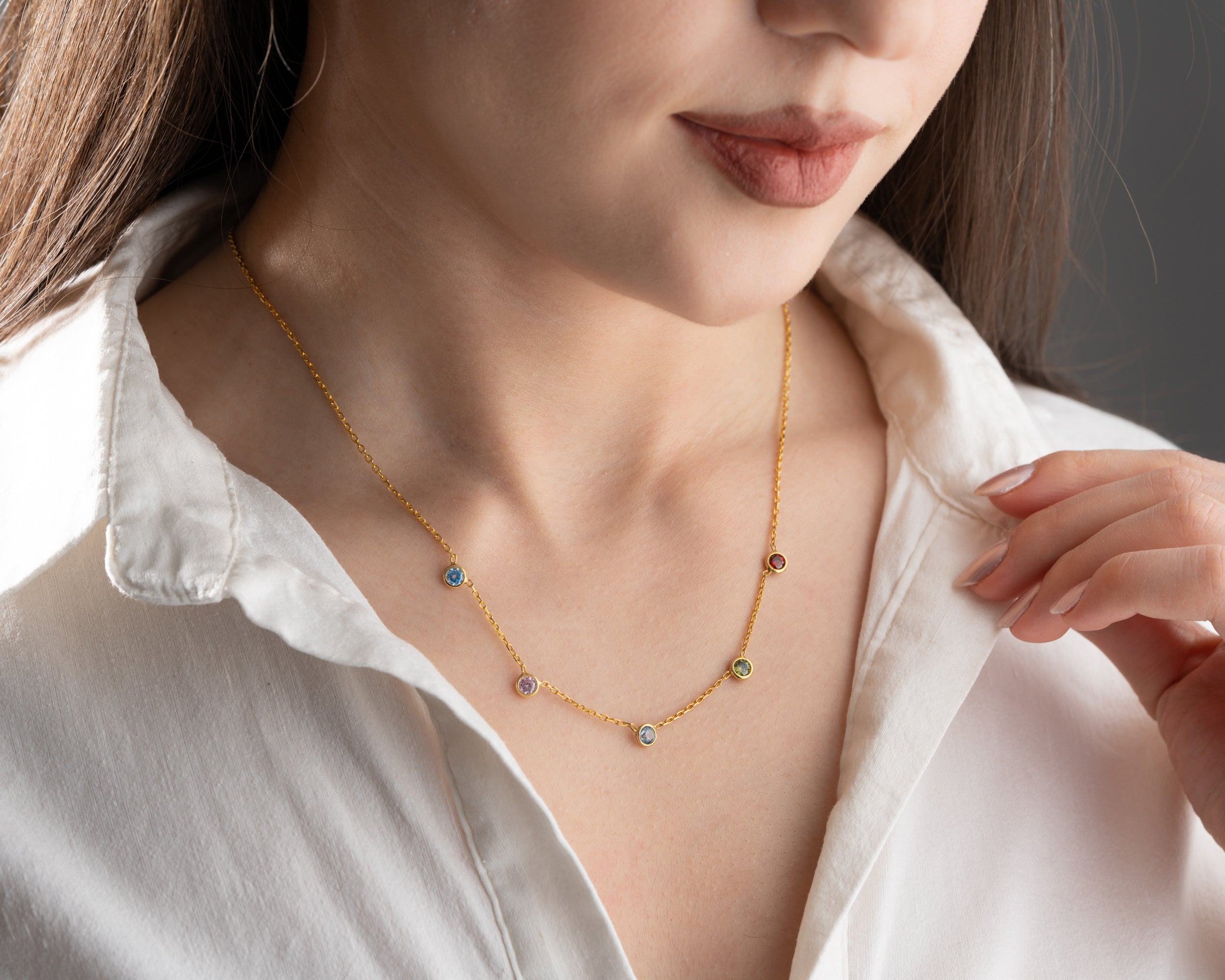 Minimalist Family Birthstone Station Necklace