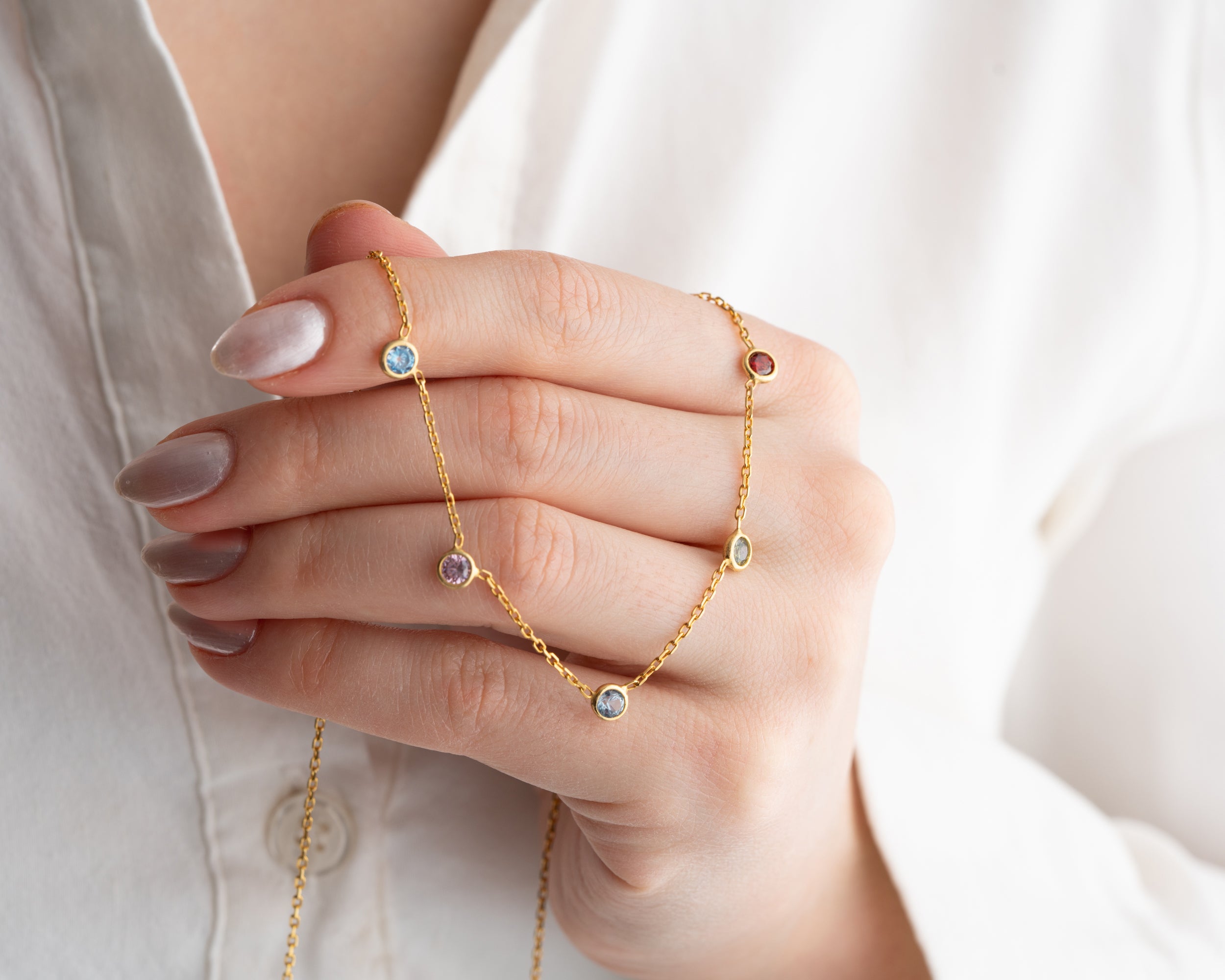 Minimalist Family Birthstone Station Necklace