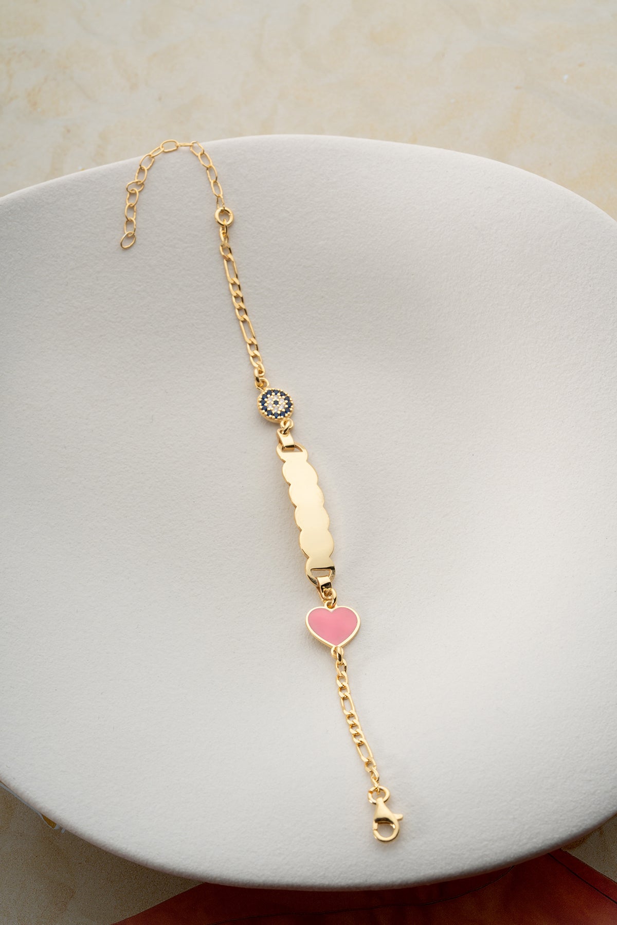 Custom Name Bracelet with Pink Heart Charm