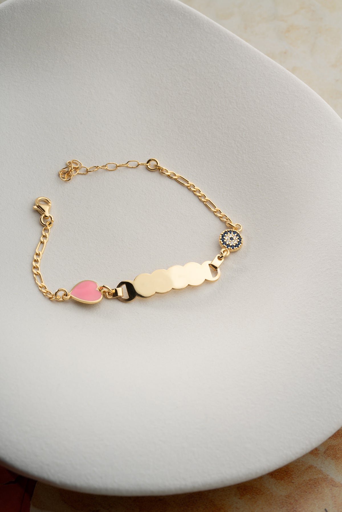 Custom Name Bracelet with Pink Heart Charm