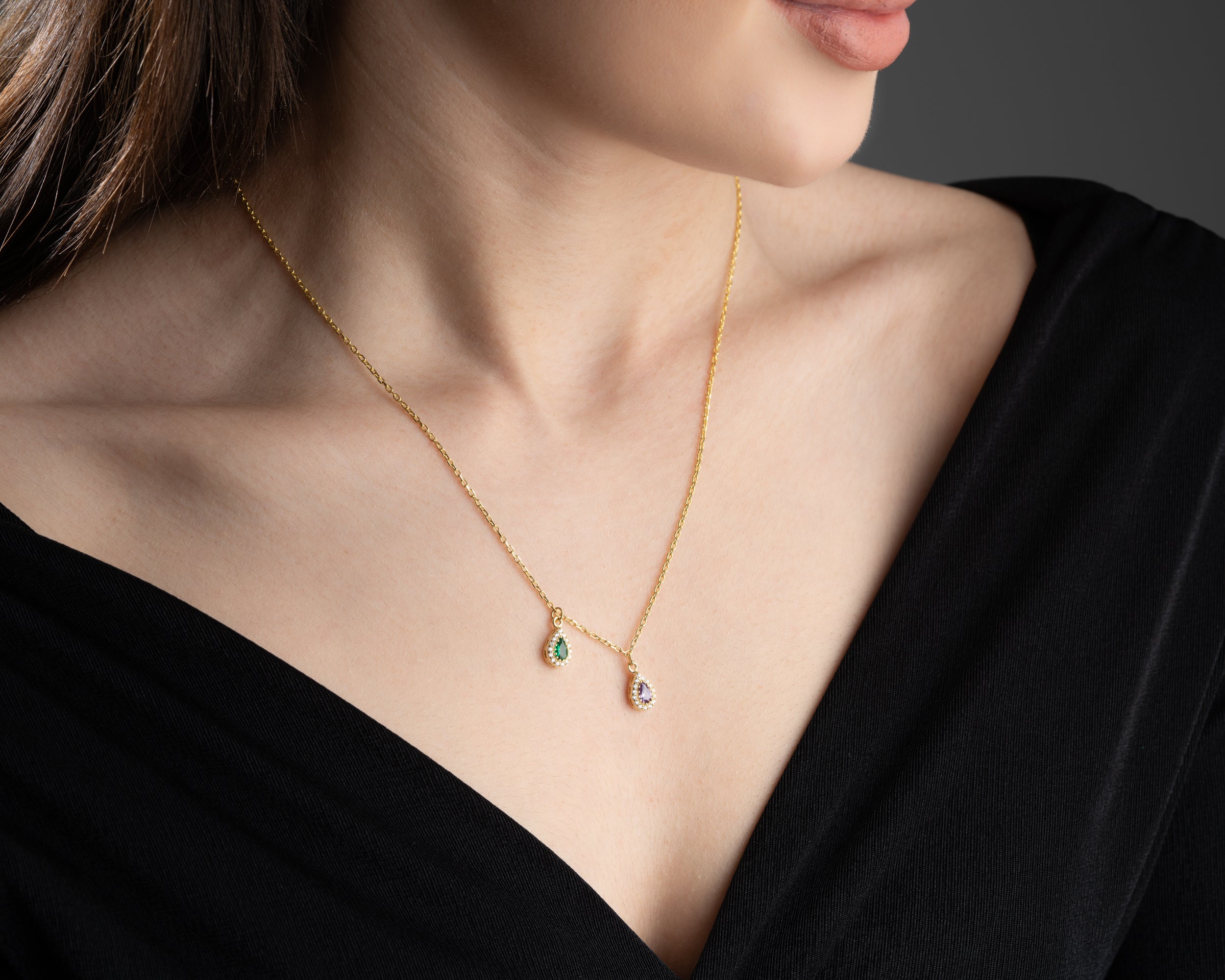 Custom Family Birthstone Teardrop Necklace
