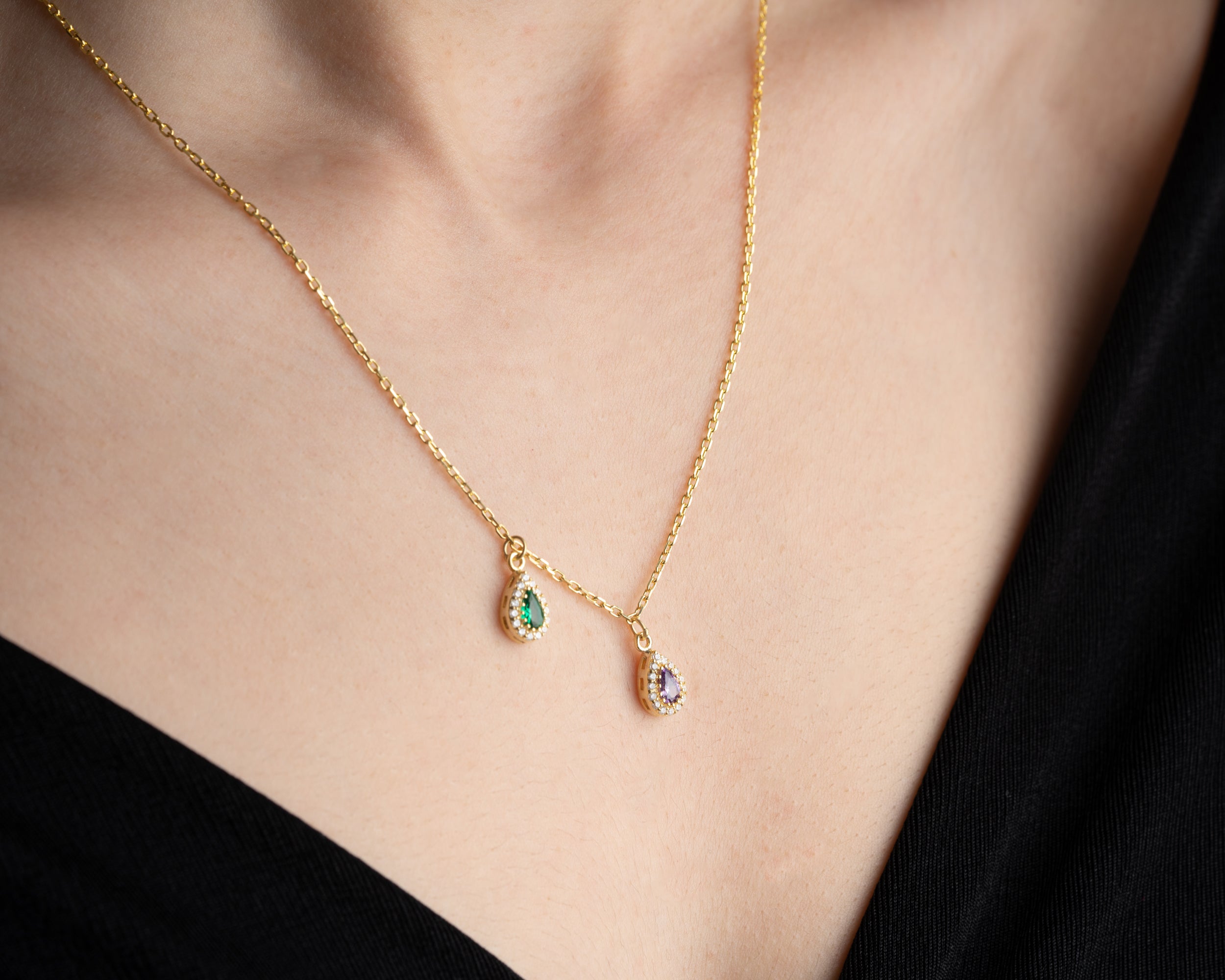 Custom Family Birthstone Teardrop Necklace