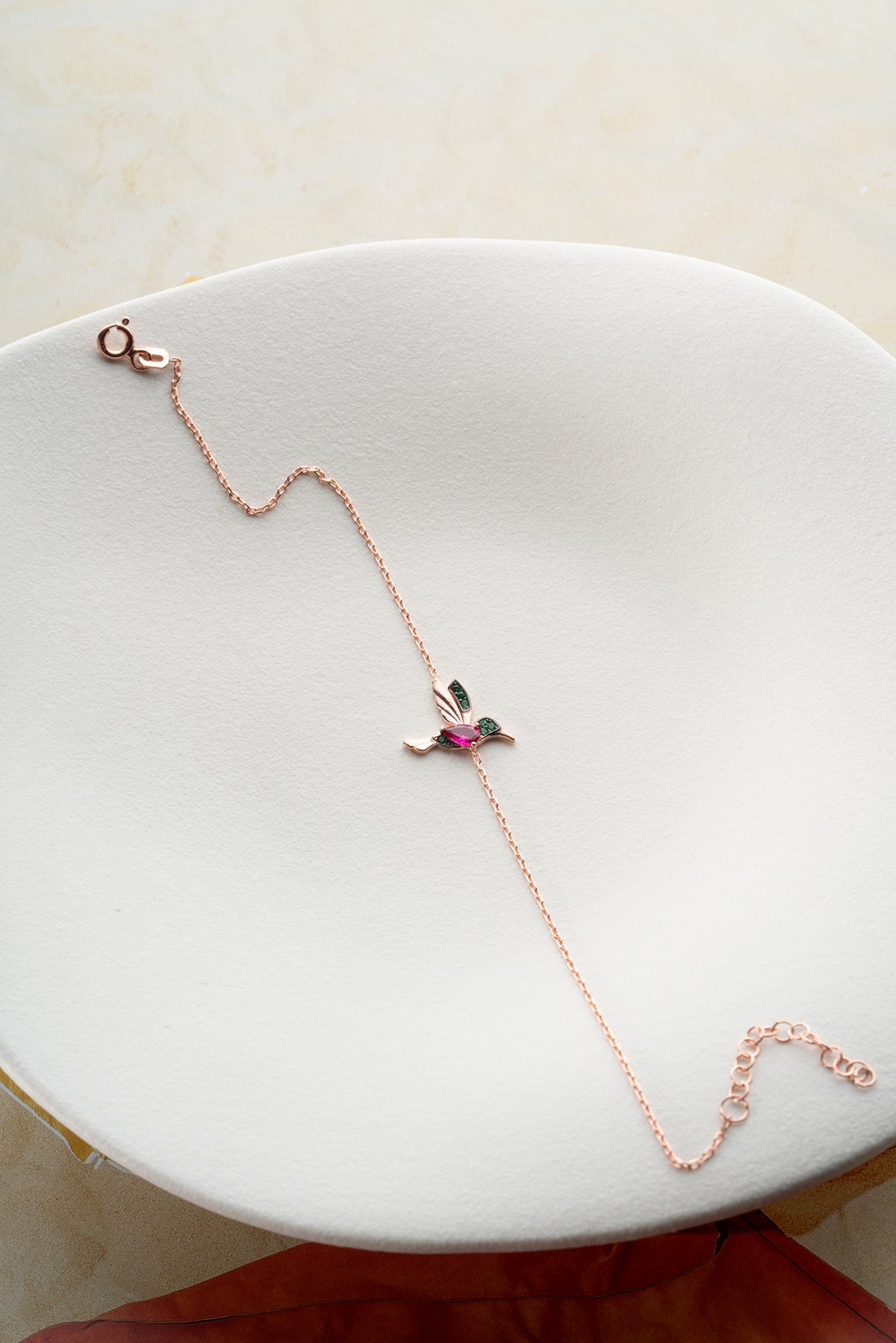 Hummingbird Charm Bracelet in Rose Gold